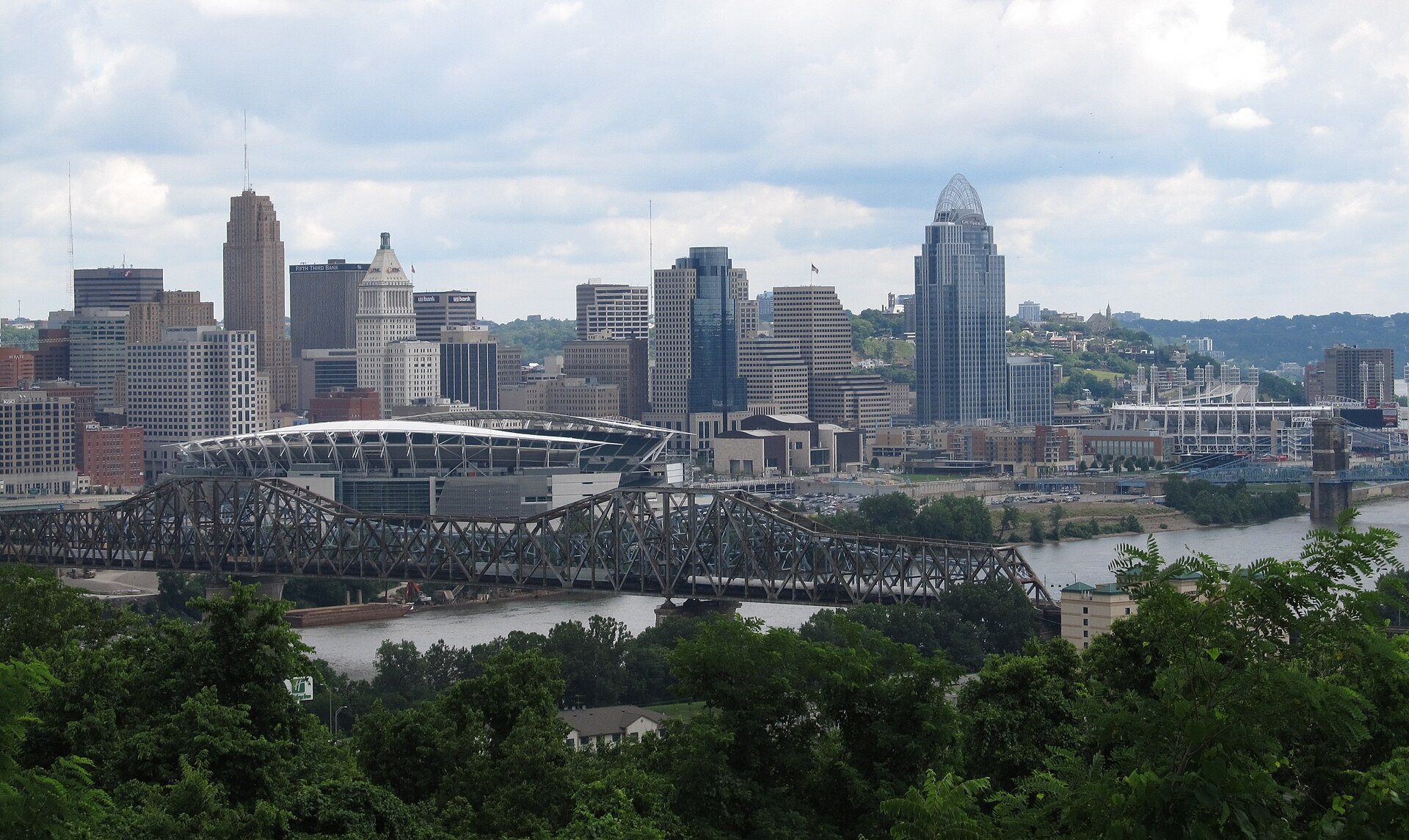 The Cincinnati skyline and Ohio River viewed from Devou Park.