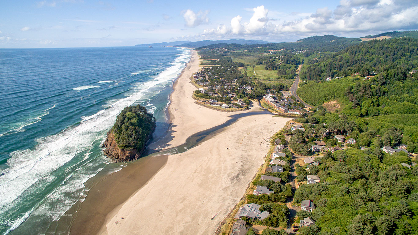 Neskowin, Proposal Rock, and the Oregon coast from the air.