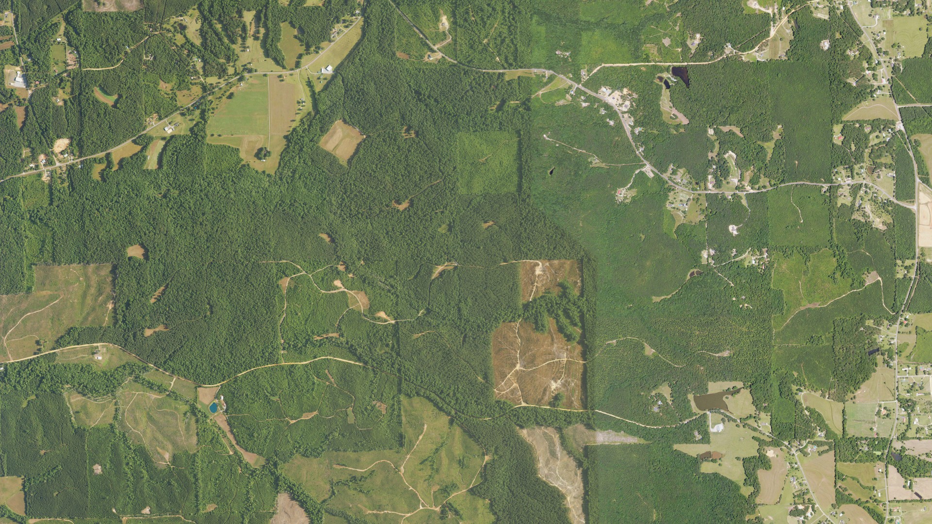 Natural-color aerial photograph of land around Chilton County, Alabama