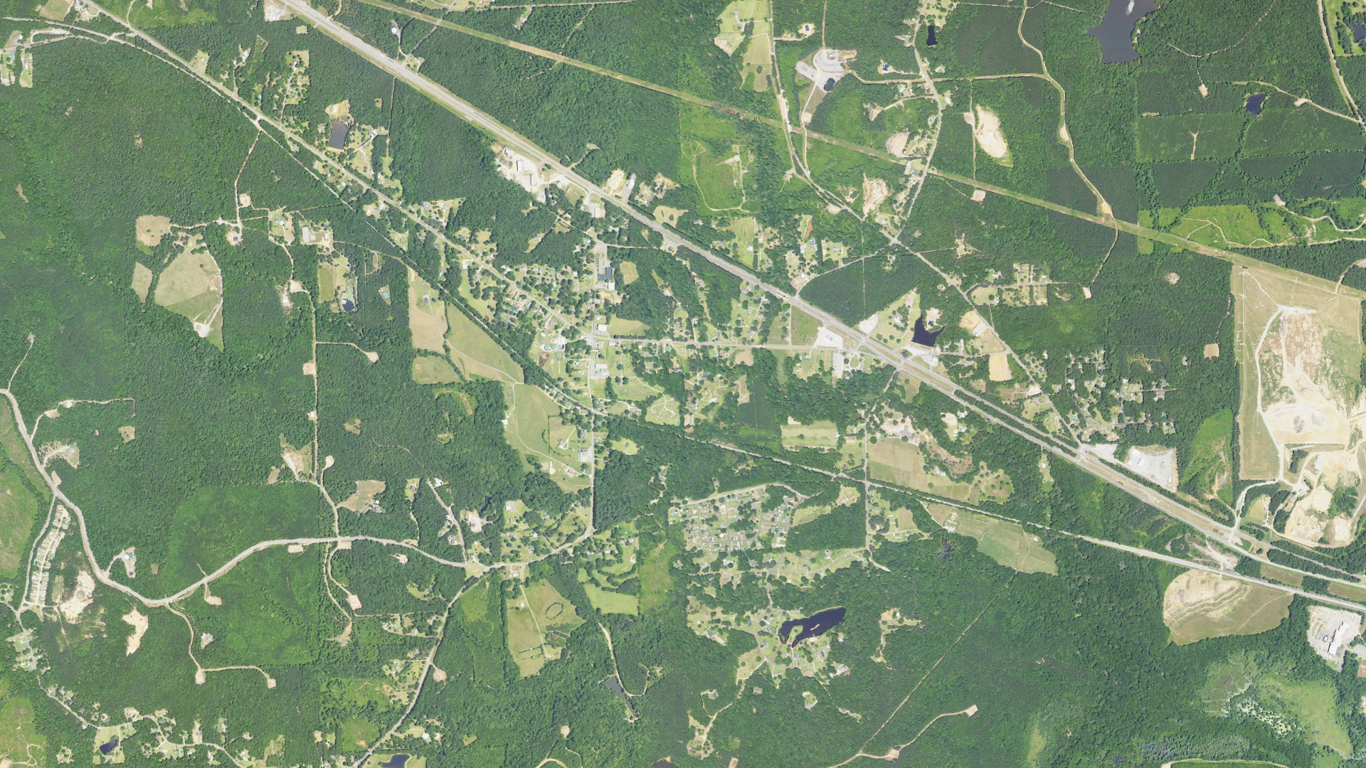 Natural-color aerial photograph of land around Coker, Alabama