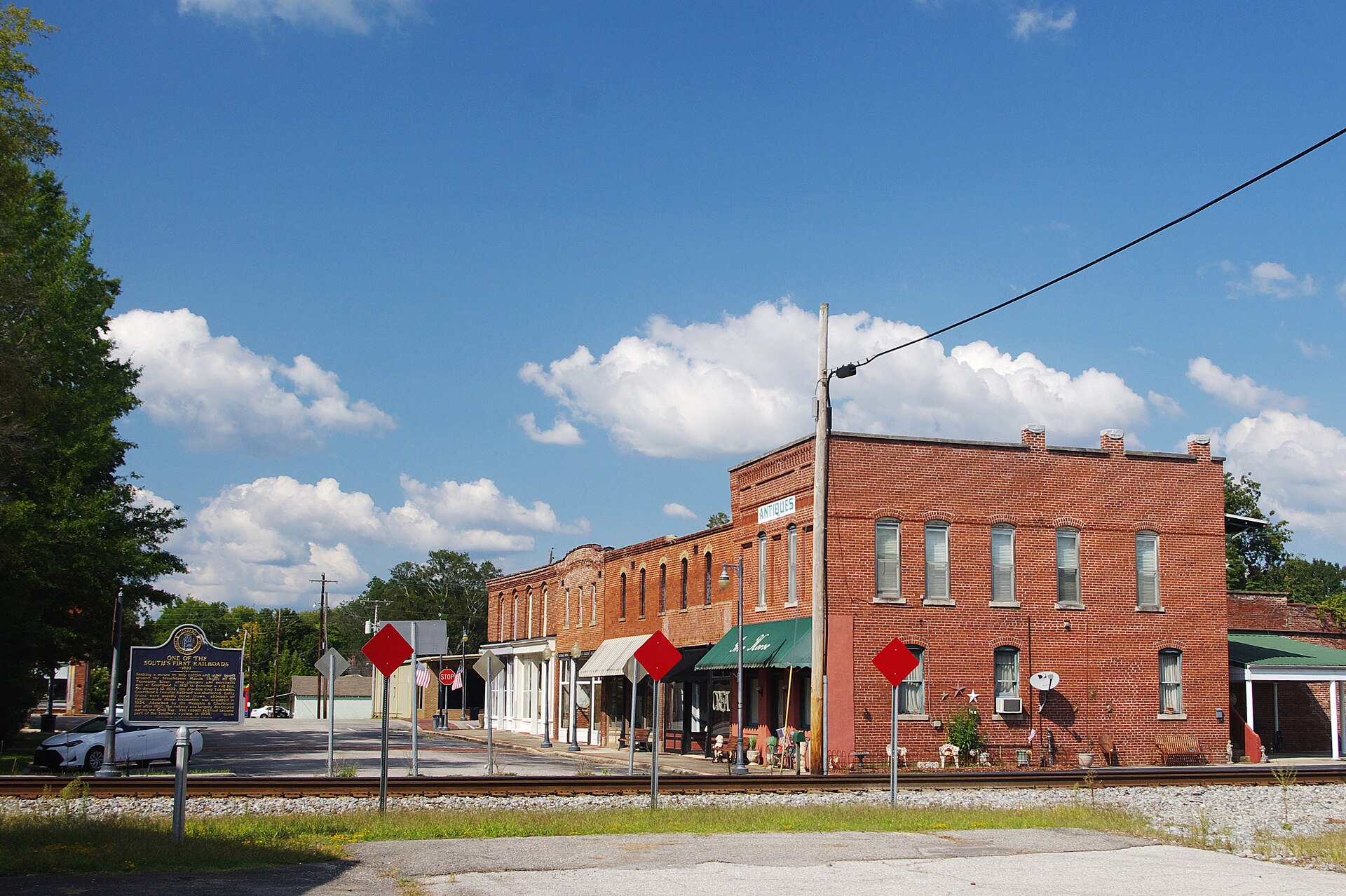 Buildings along College Street on the town square in Courtland, Alabama, United States.