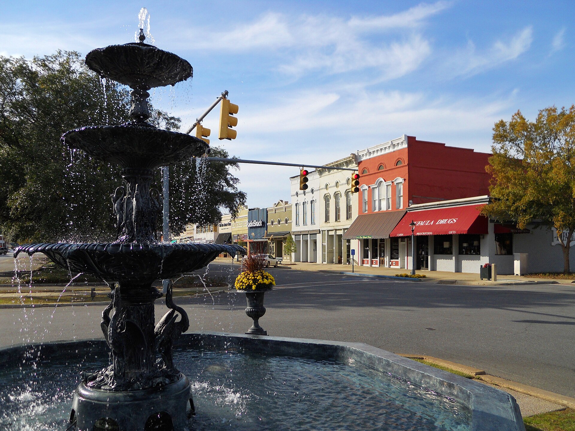 This is a photograph of MacMonnie's Fountain in downtown Eufaula, AL. — Alabama