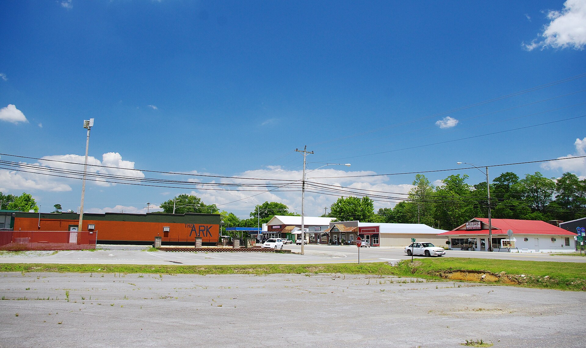 Buildings along Main Street (State Route 75) in Fyffe, Alabama, United States.