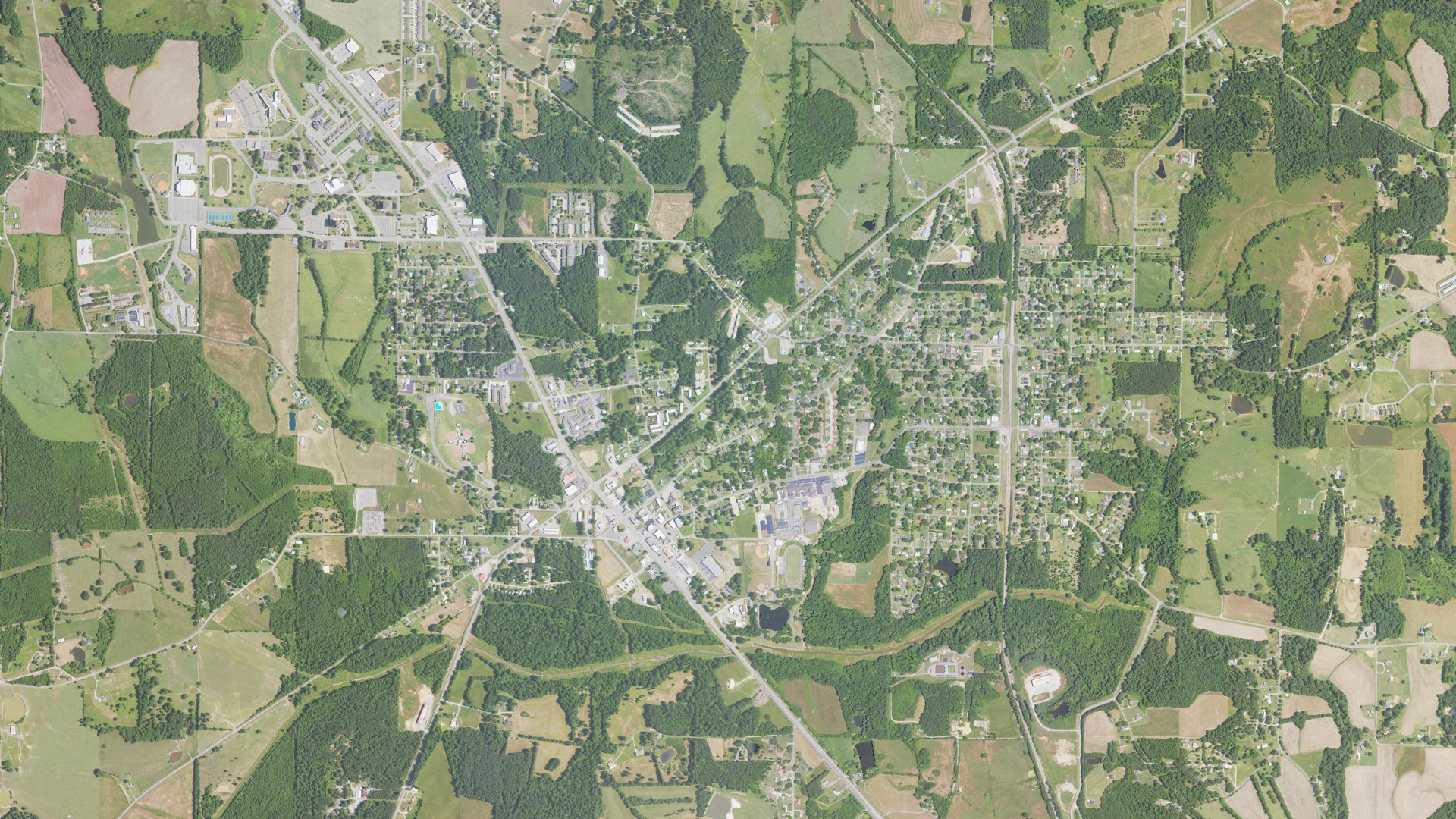 Natural-color aerial photograph of land around Hanceville, Alabama