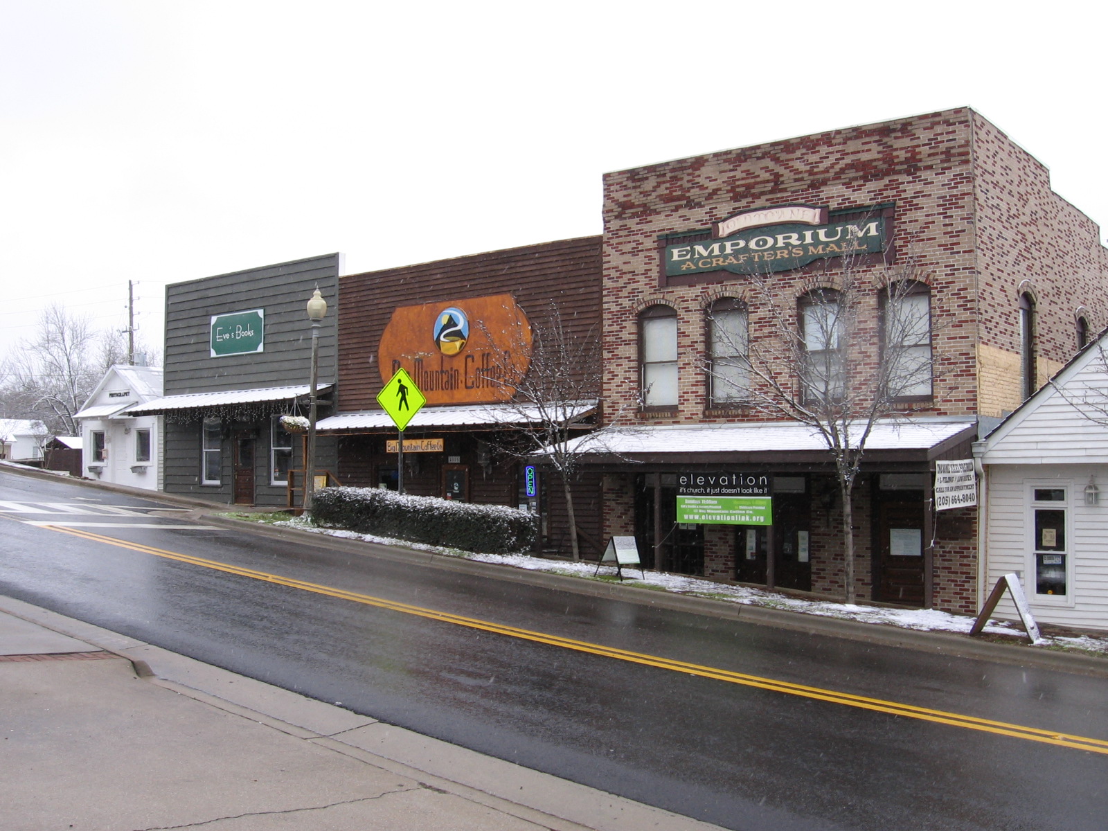 Old Town Helena, Alabama during a rare snow fall.