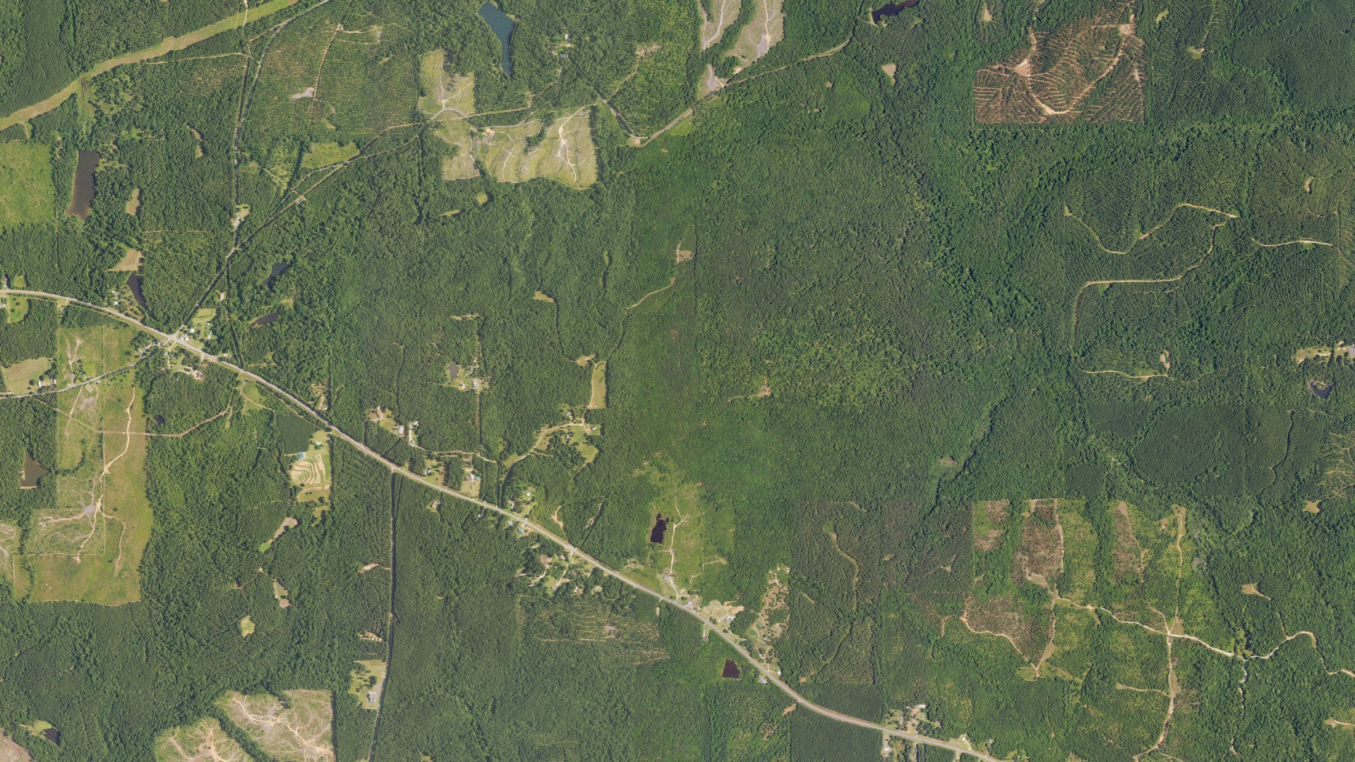 Natural-color aerial photograph of land around Hissop, Alabama
