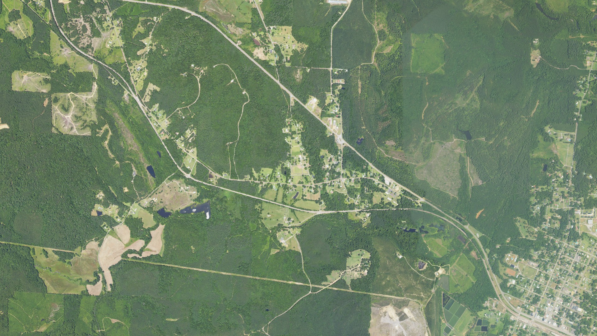 Natural-color aerial photograph of land around Kansas, Alabama