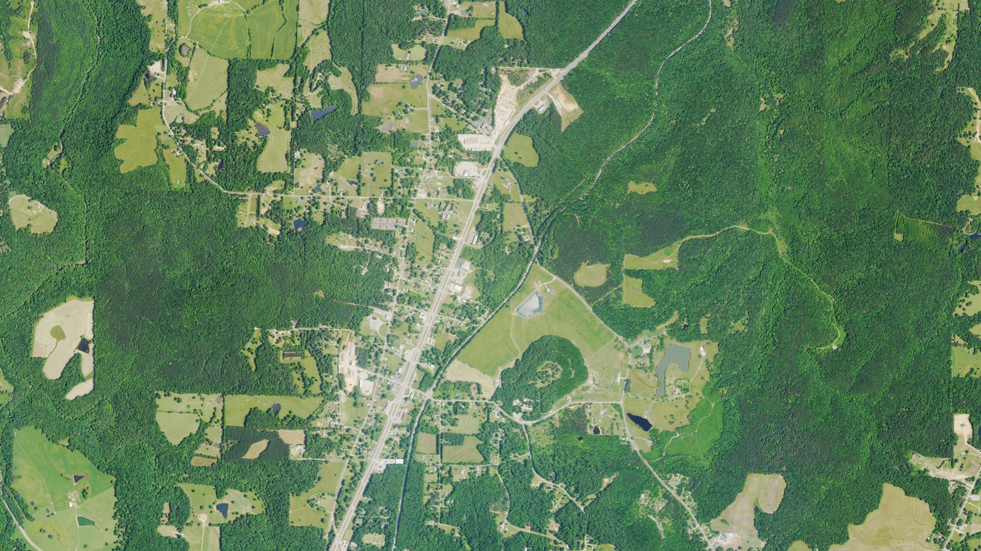Natural-color aerial photograph of land around Littleville, Alabama