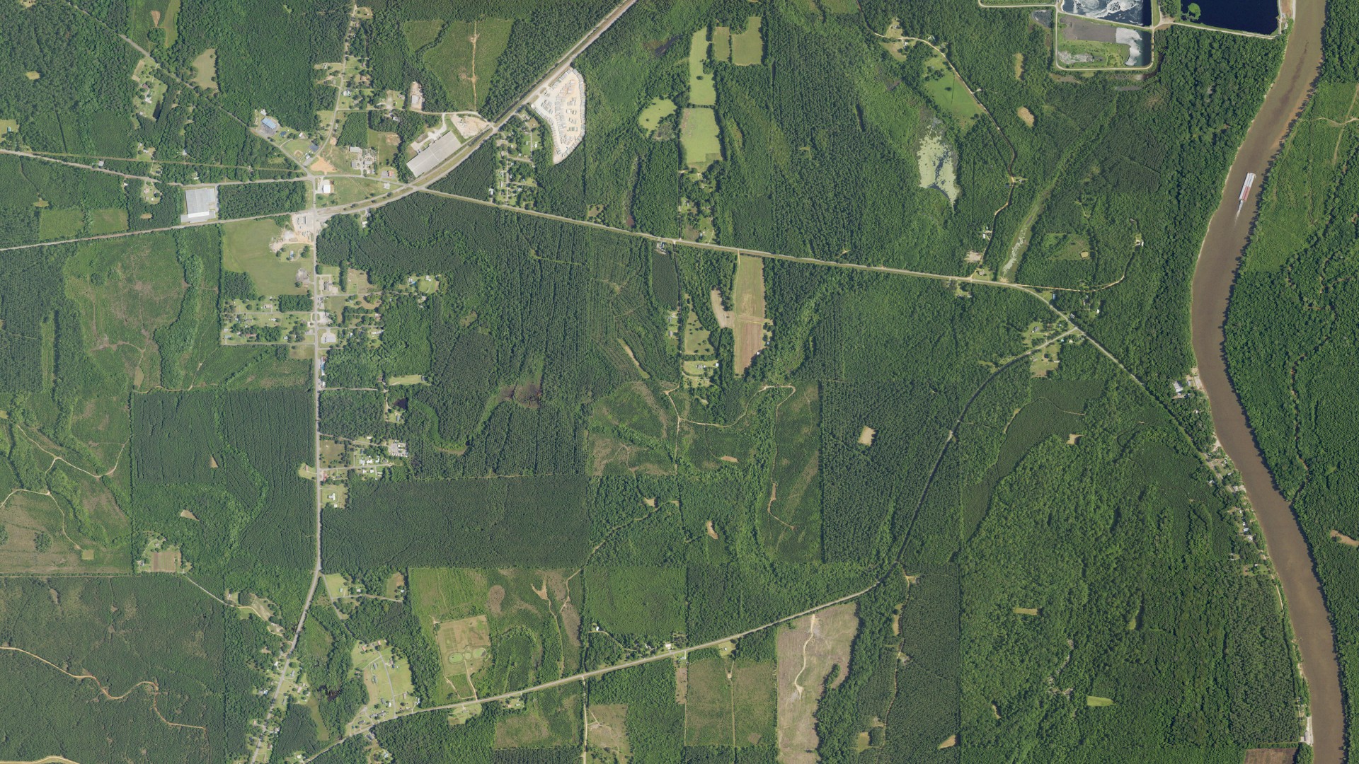 Natural-color aerial photograph of land around Pennington, Alabama