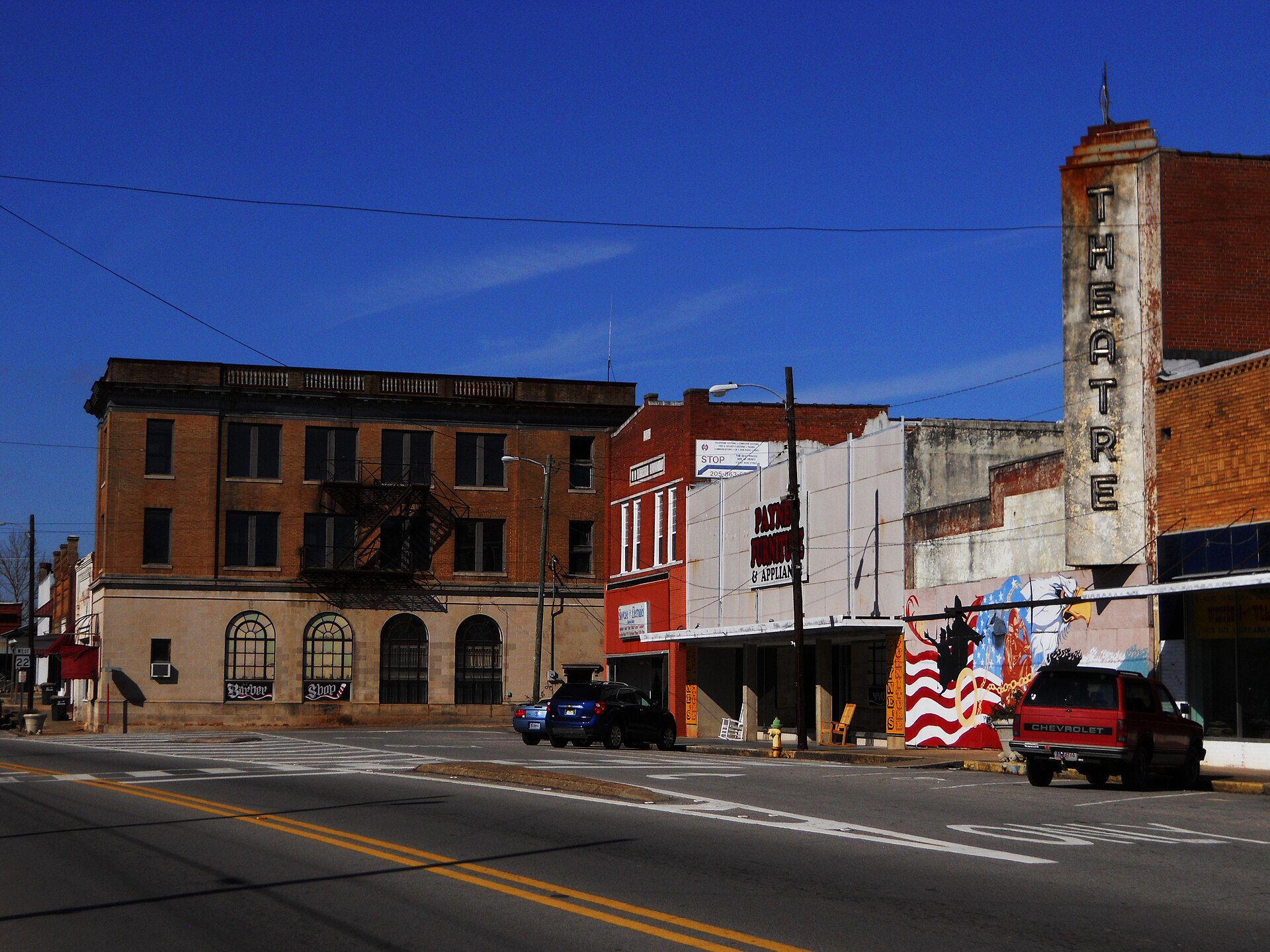 This is a digital photograph of the downtown area in Roanoke, AL. — Alabama