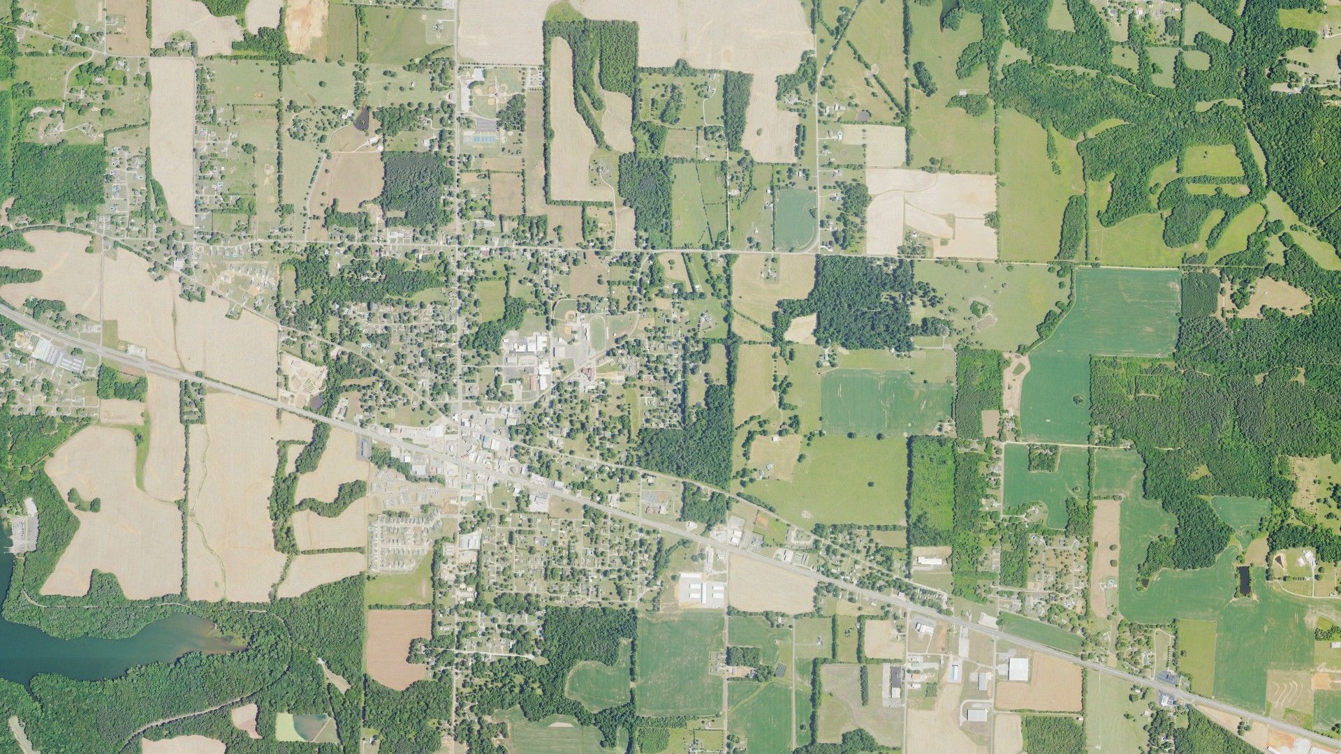 Natural-color aerial photograph of land around Rogersville, Alabama