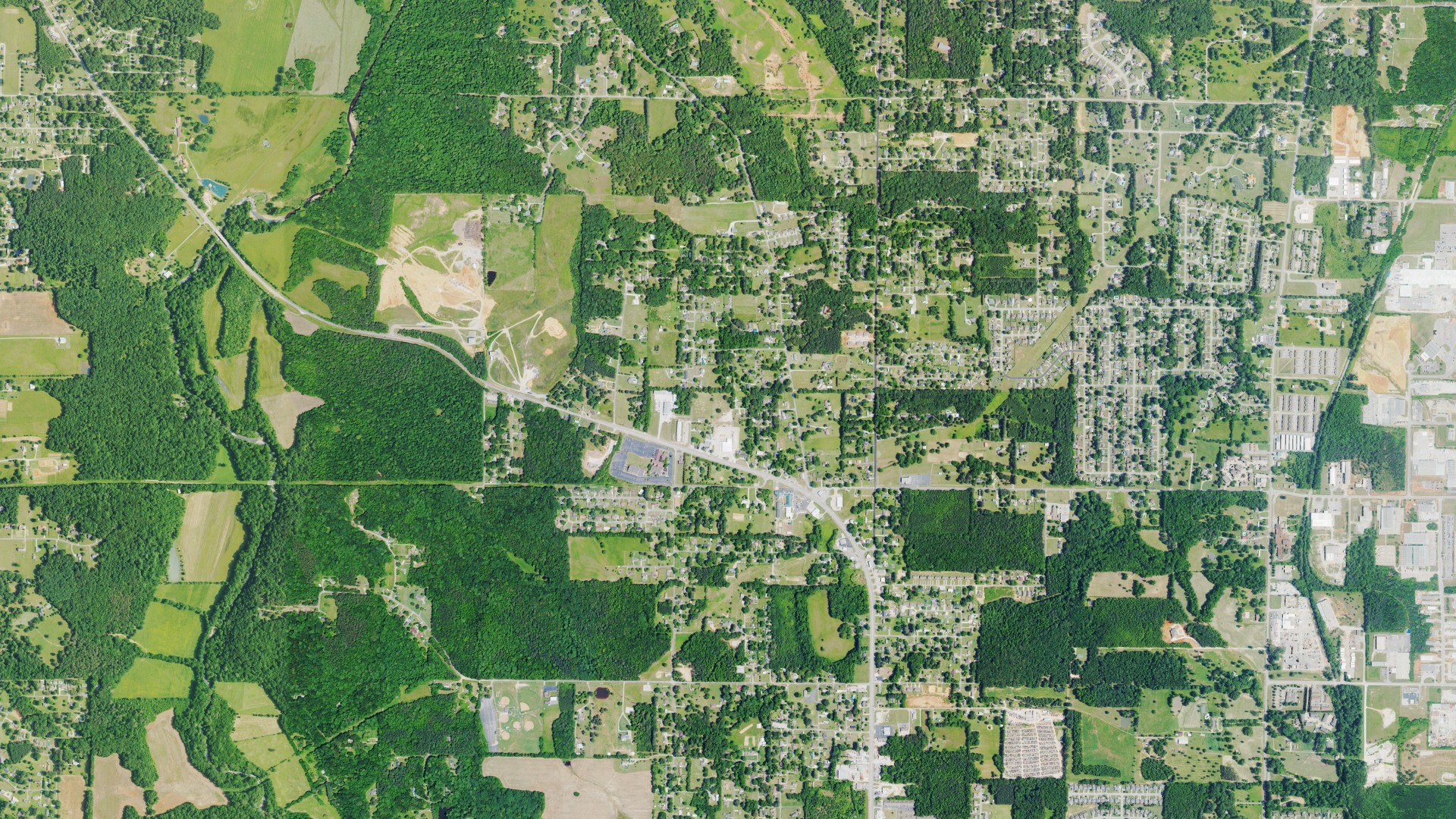 Natural-color aerial photograph of land around Underwood-Petersville, Alabama