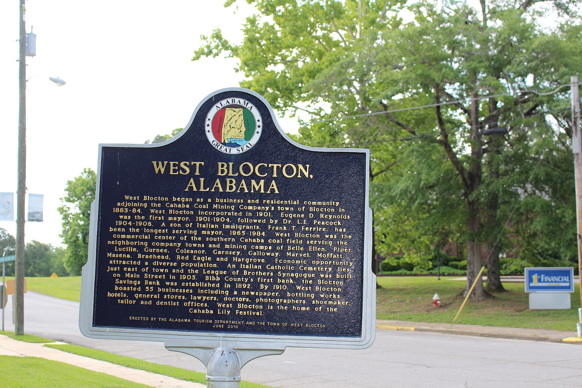 West Blocton began as a business and residential community adjoining the Cahaba Coal Mining Comopany's town of Blocton in 1883-84. — Alabama