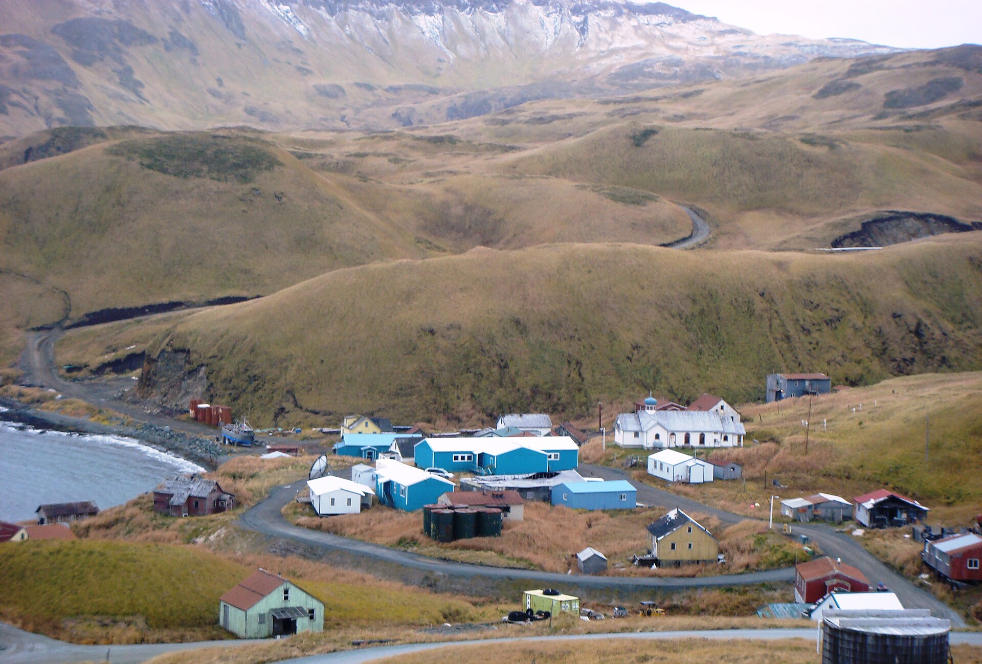 The older portion of the city of Atka located on Atka Island in the Aleutian Chain with St. — Alaska