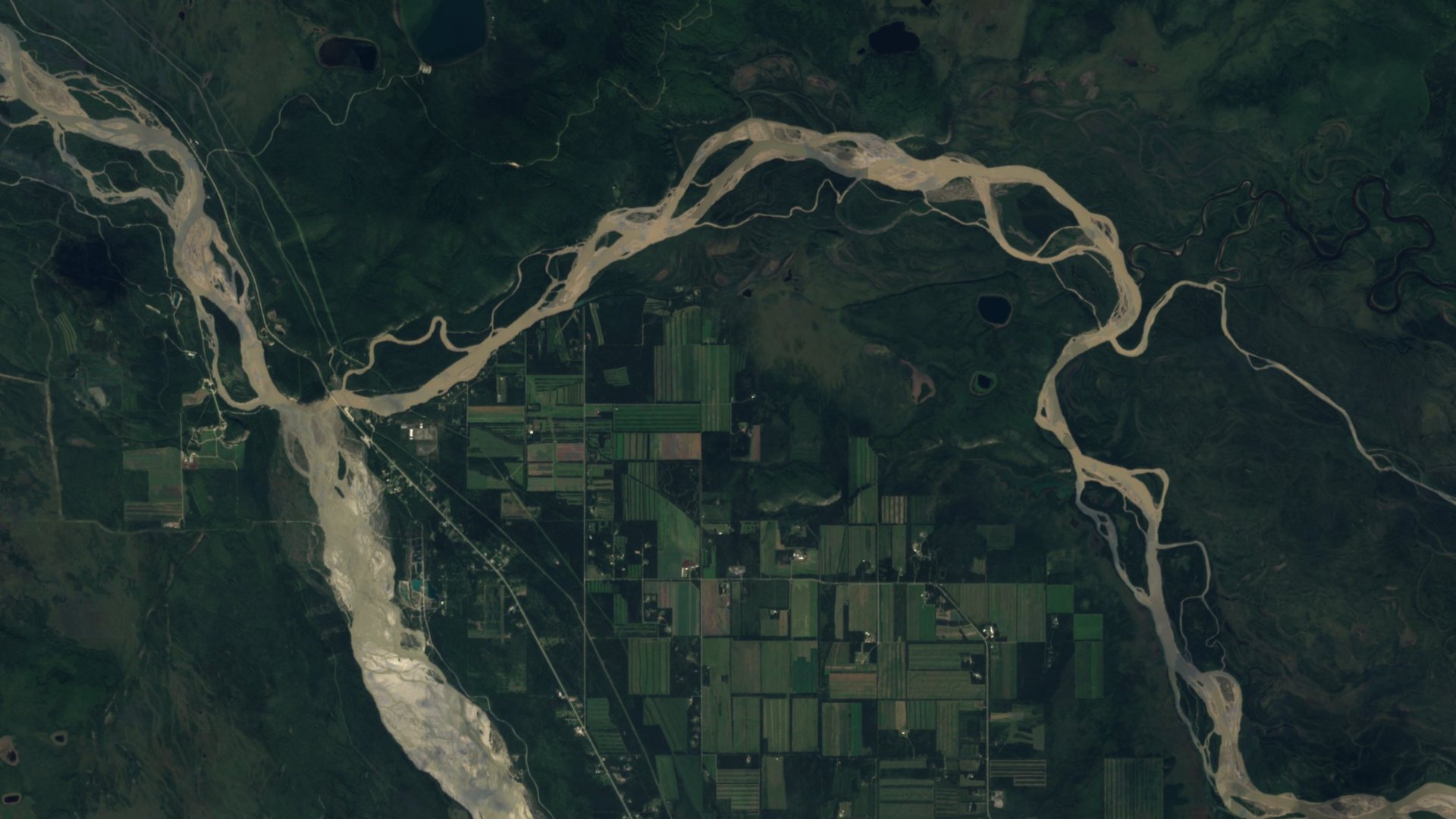 Satellite photograph of the landscape around Big Delta, Alaska, captured in 2016