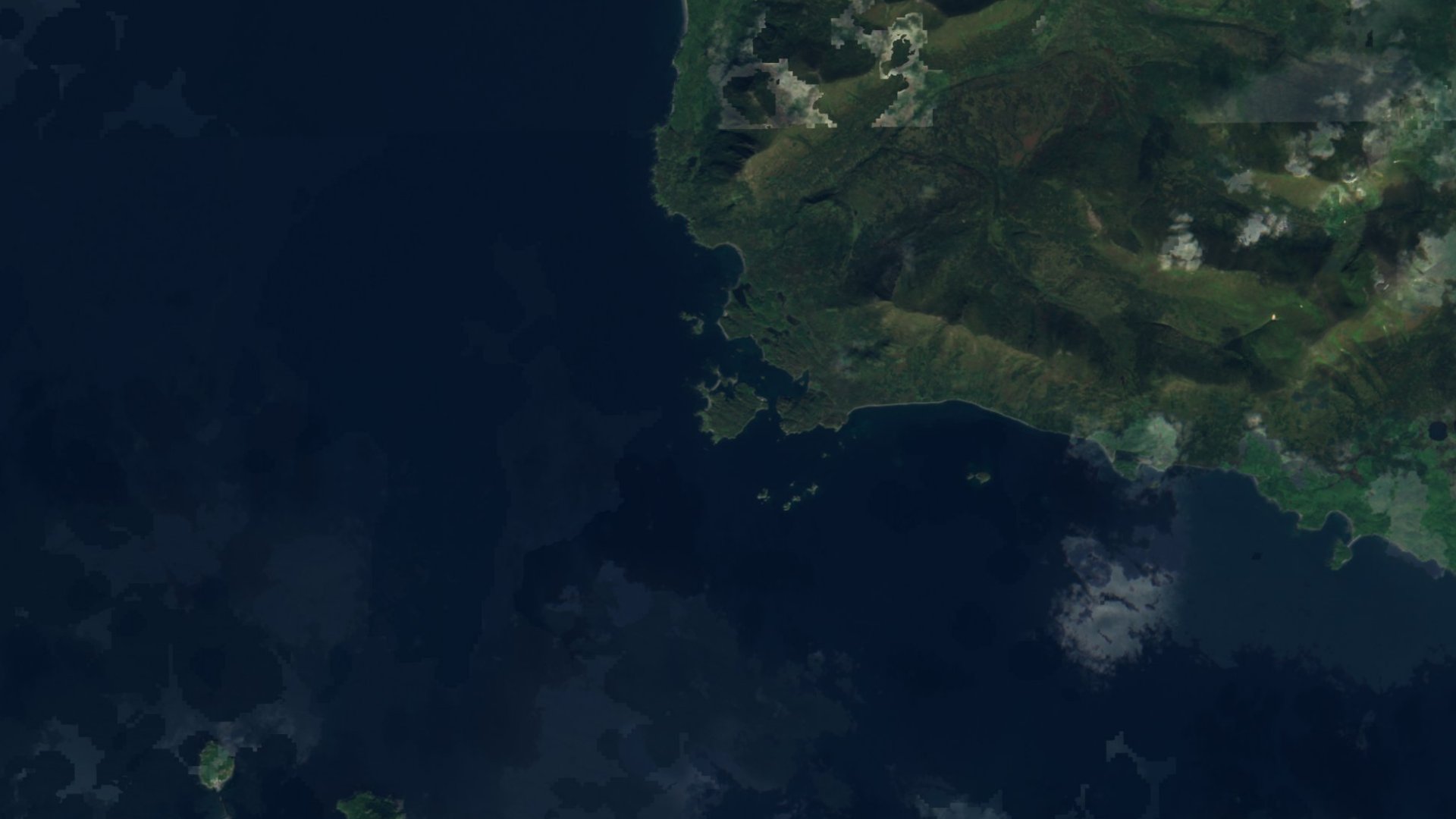 Satellite photograph of the landscape around Kodiak Island Borough, Alaska, captured in 2016