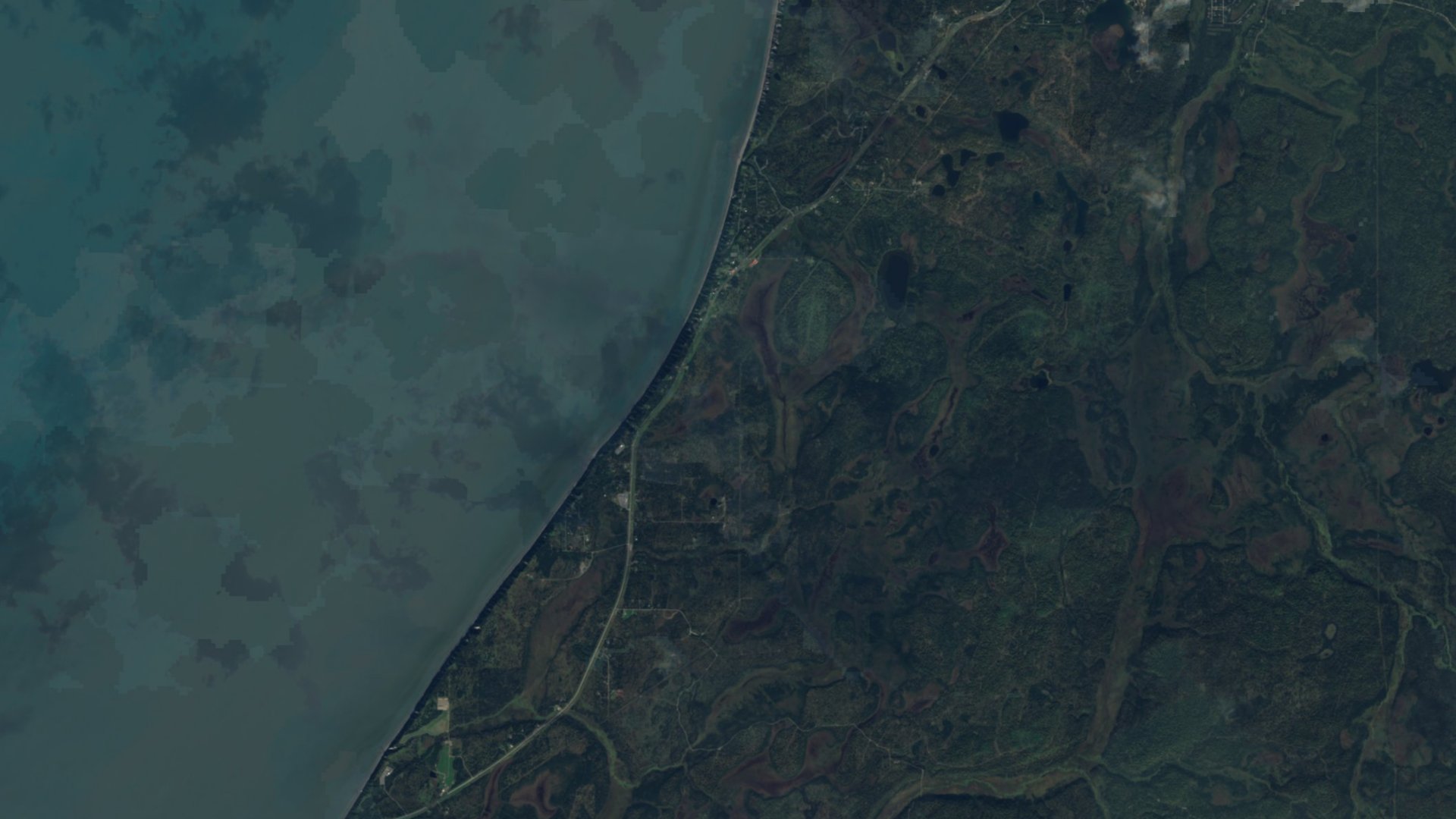 Satellite photograph of the landscape around Clam Gulch, Alaska, captured in 2016