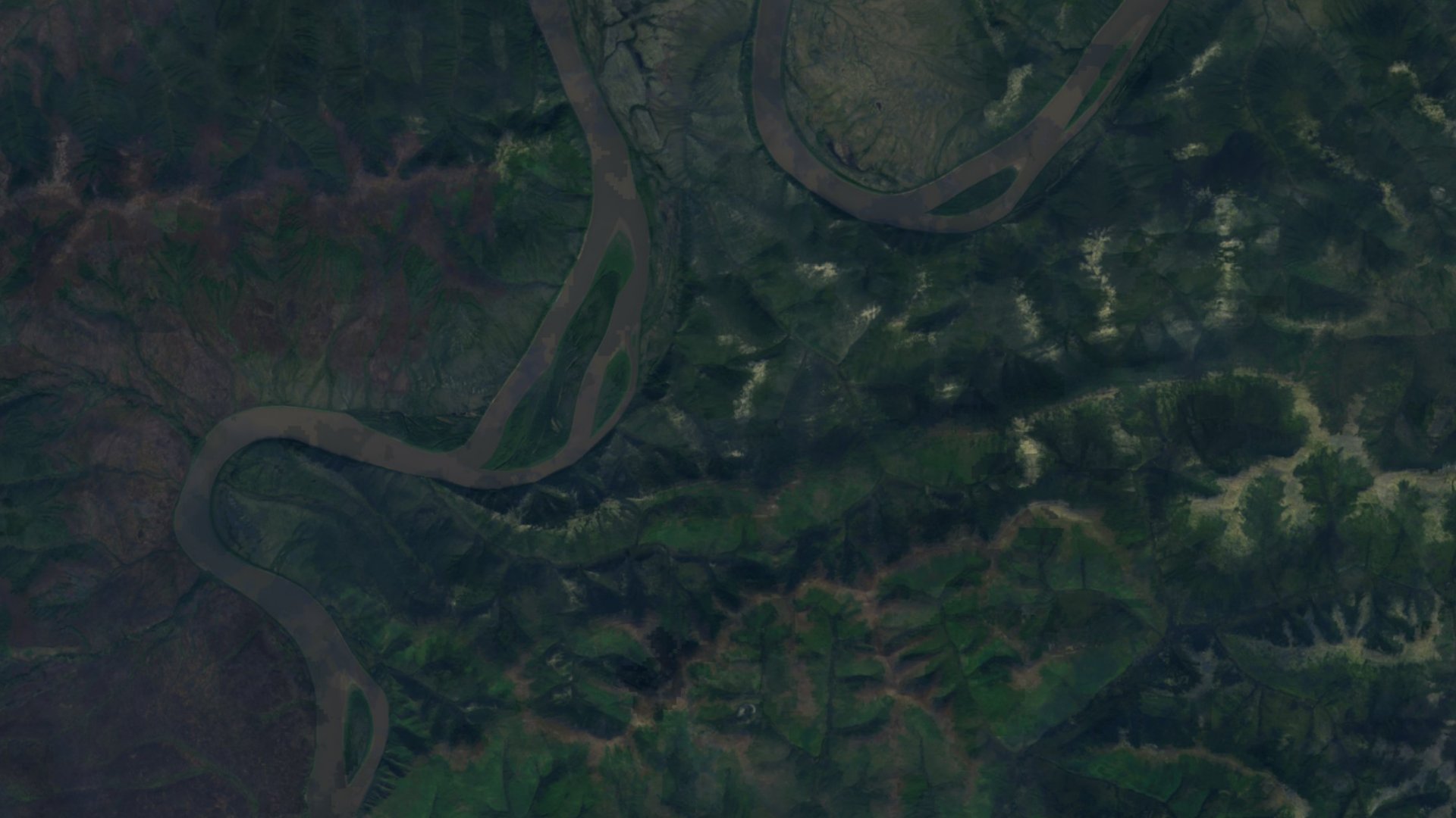 Satellite photograph of the landscape around Crooked Creek, Alaska, captured in 2016