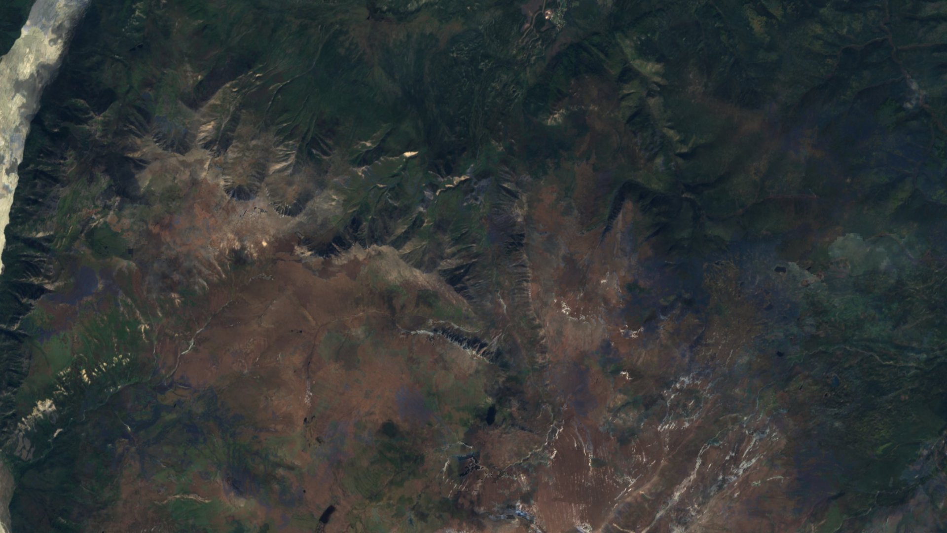 Satellite photograph of the landscape around Dry Creek, Alaska, captured in 2016