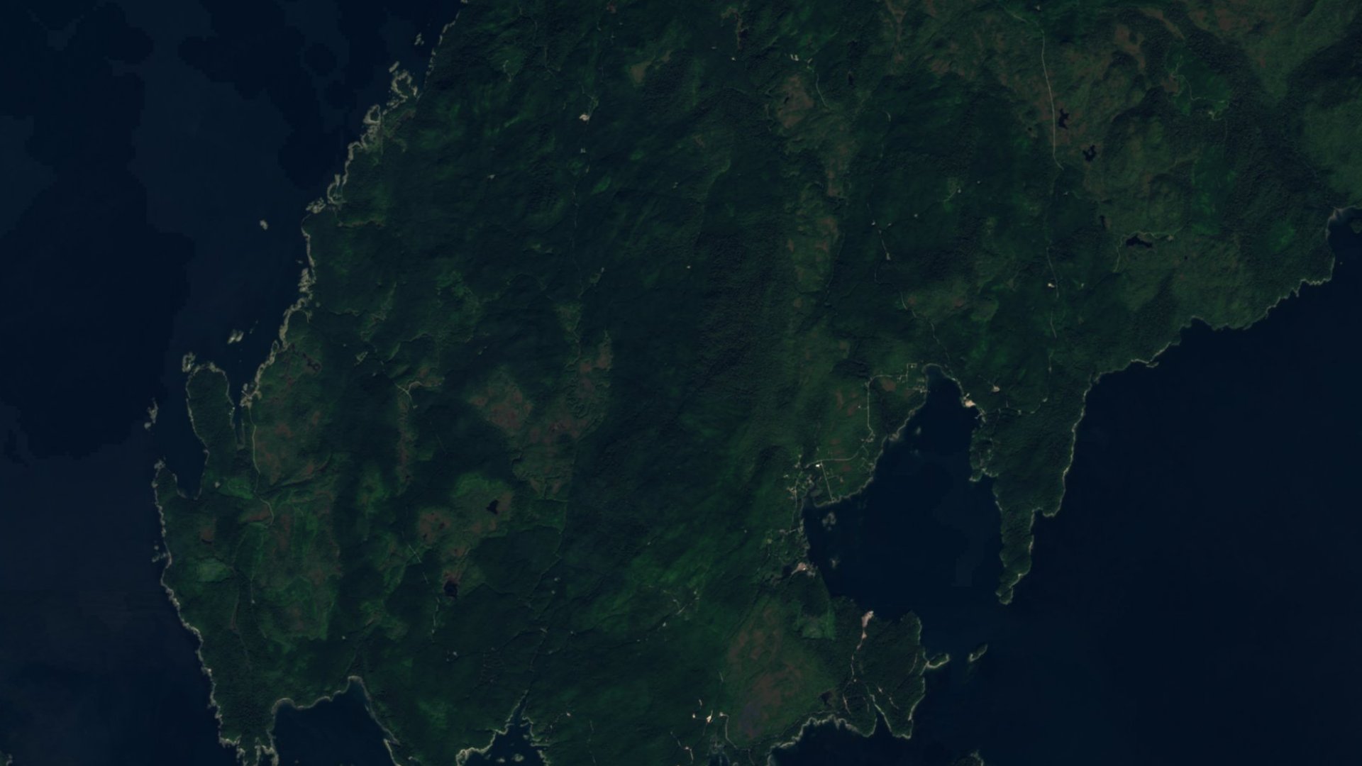Satellite photograph of the landscape around Edna Bay, Alaska, captured in 2016