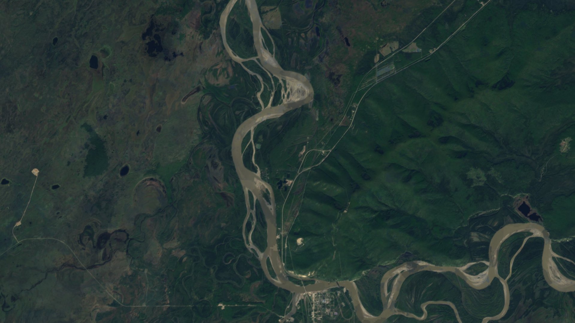 Satellite photograph of the landscape around Four Mile Road, Alaska, captured in 2016