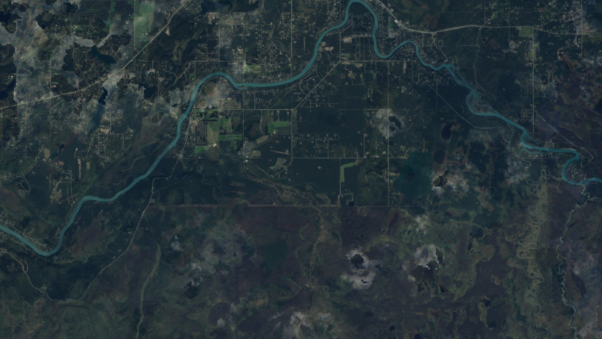 Satellite photograph of the landscape around Funny River, Alaska, captured in 2016