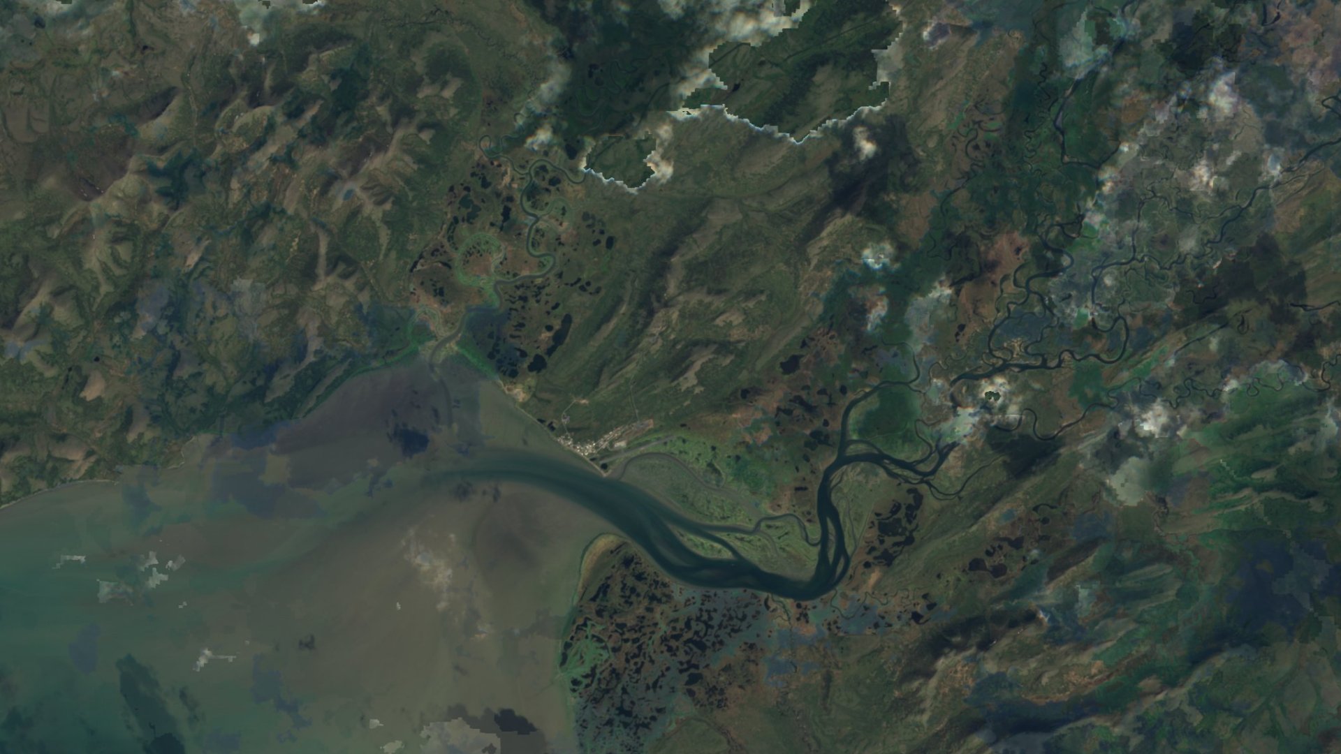 Satellite photograph of the landscape around Goodnews Bay, Alaska, captured in 2016
