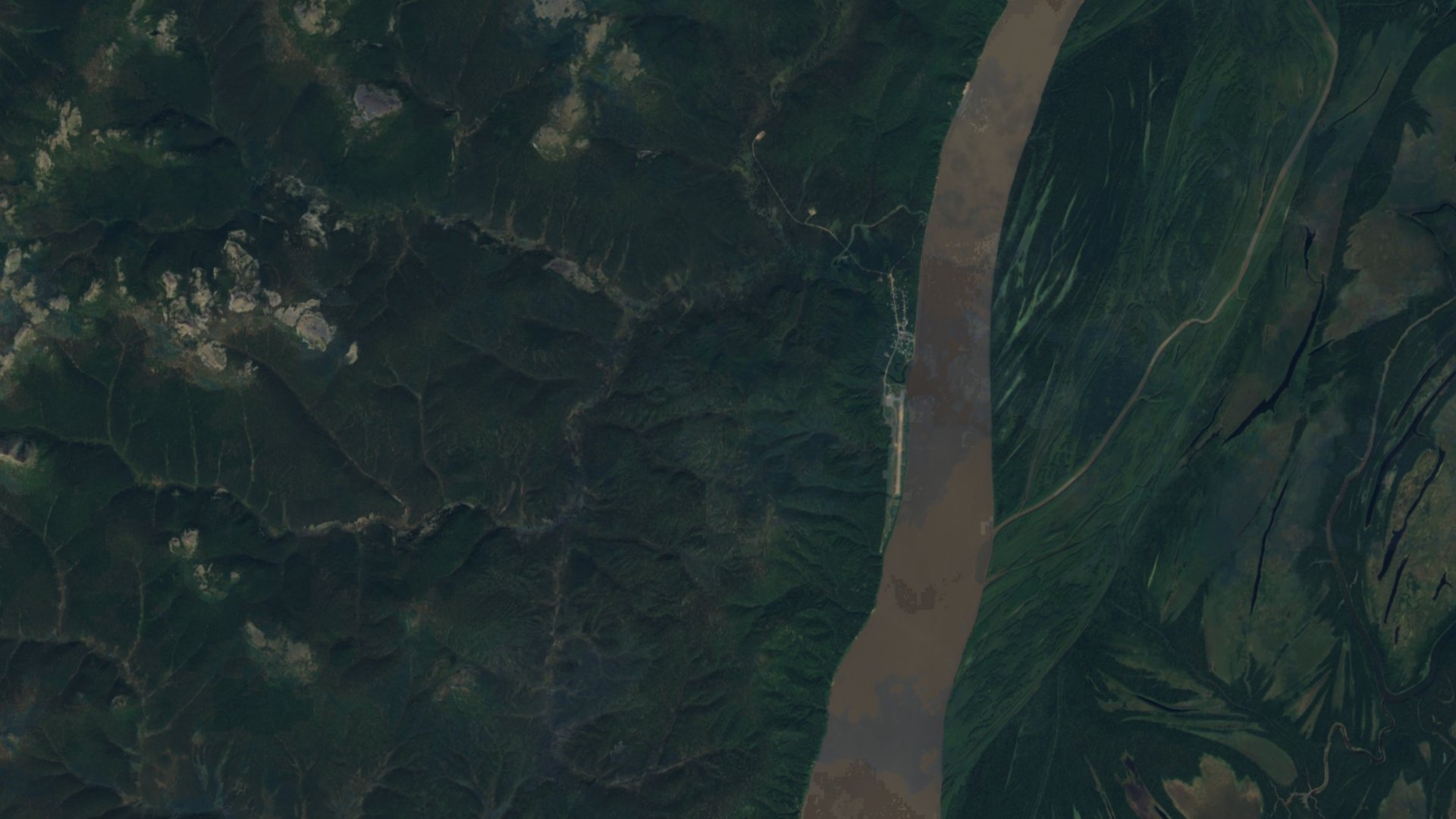 Satellite photograph of the landscape around Grayling, Alaska, captured in 2016