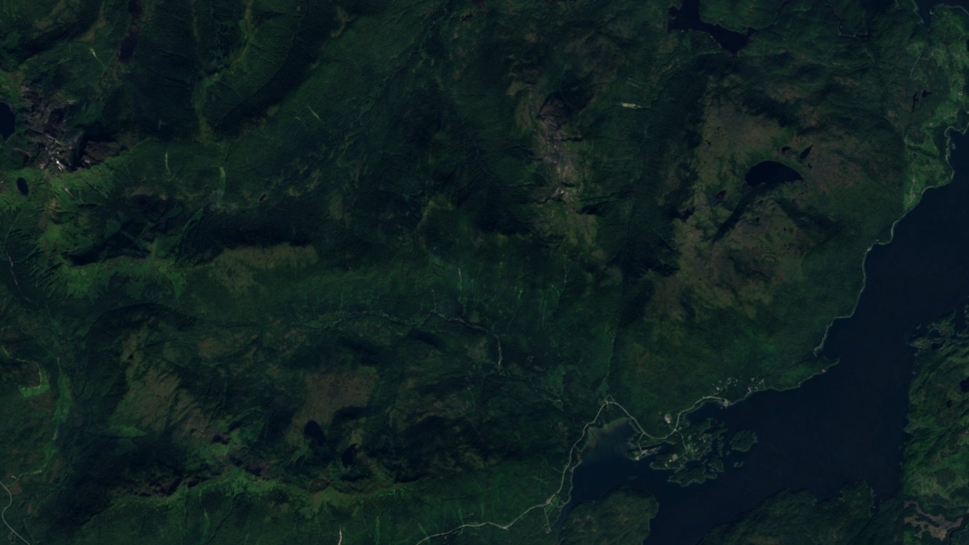 Satellite photograph of the landscape around Hollis, Alaska, captured in 2016