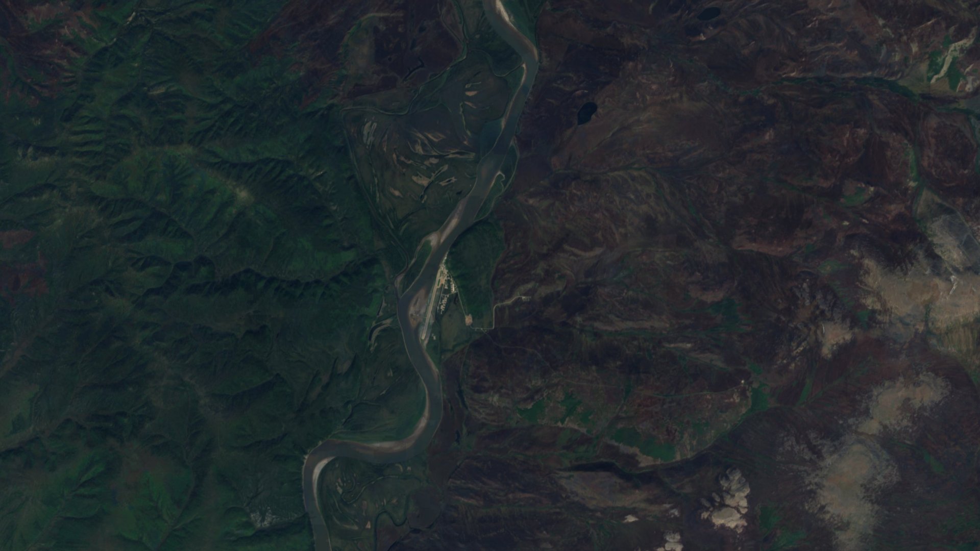 Satellite photograph of the landscape around Hughes, Alaska, captured in 2016