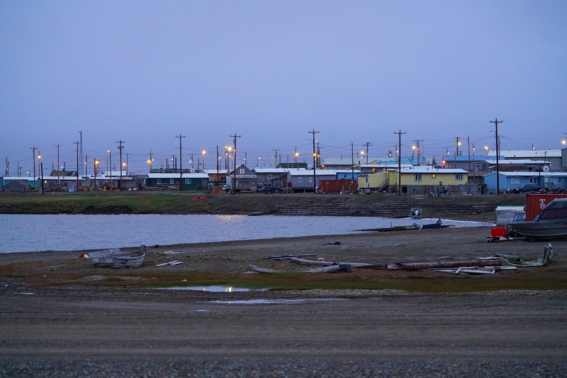 Twinkling lights as we finally have a sunset... — Kaktovik, Alaska