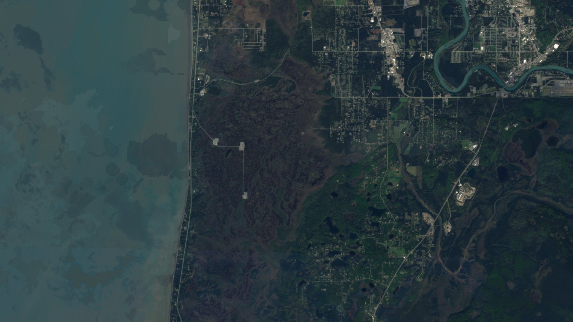 Satellite photograph of the landscape around Kalifornsky, Alaska, captured in 2016