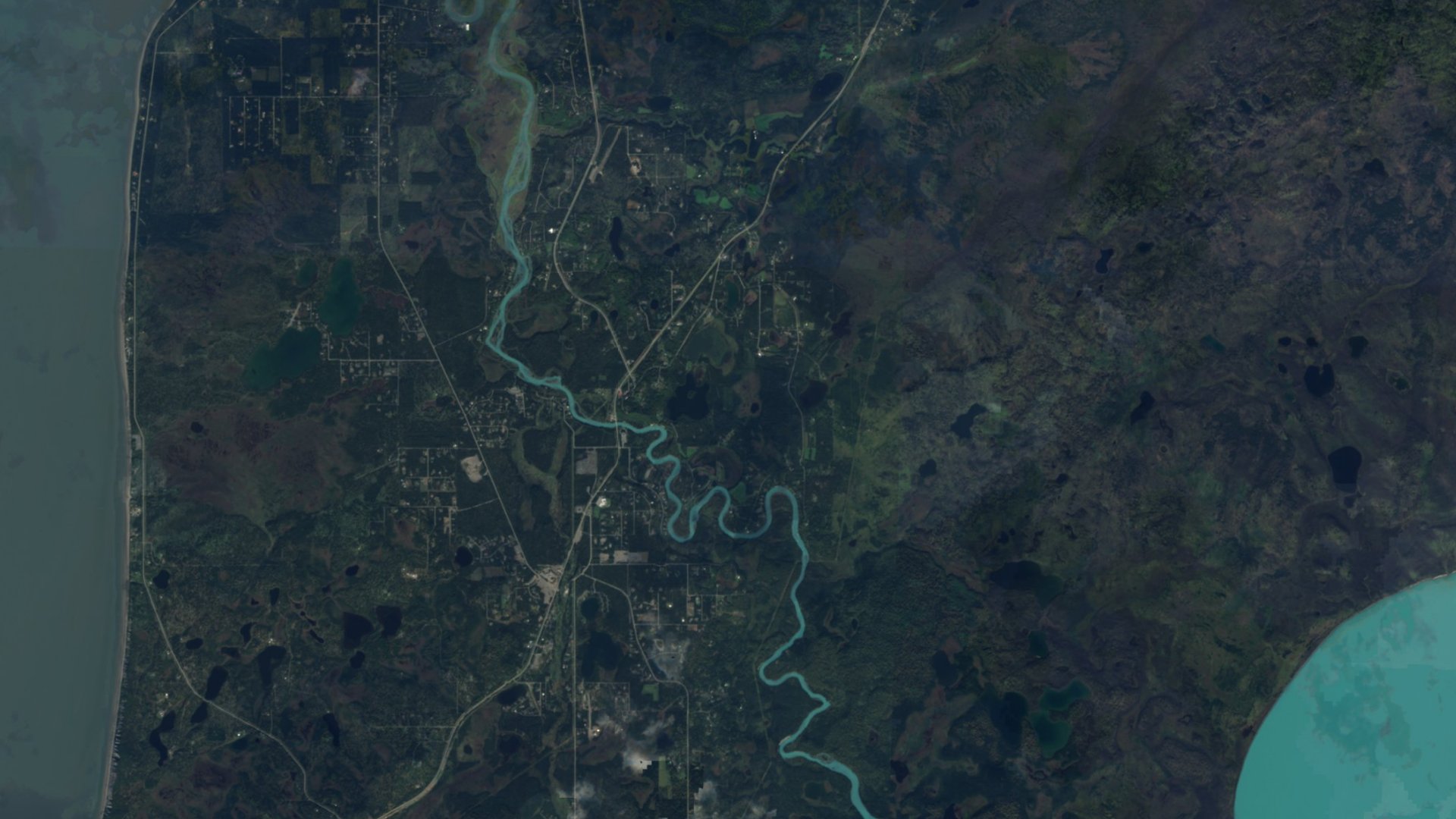 Satellite photograph of the landscape around Kasilof, Alaska, captured in 2016