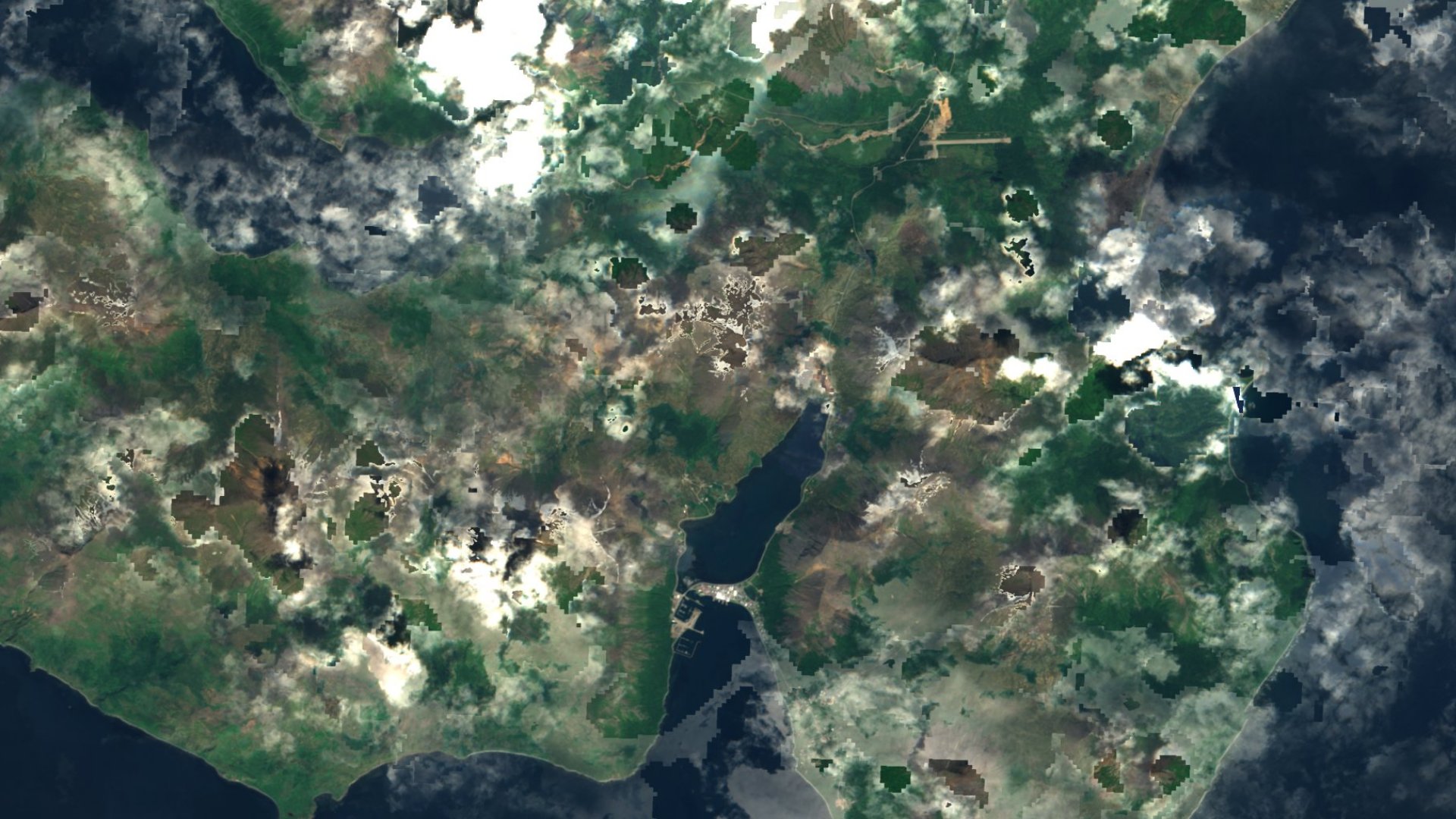 Satellite photograph of the landscape around King Cove, Alaska, captured in 2016