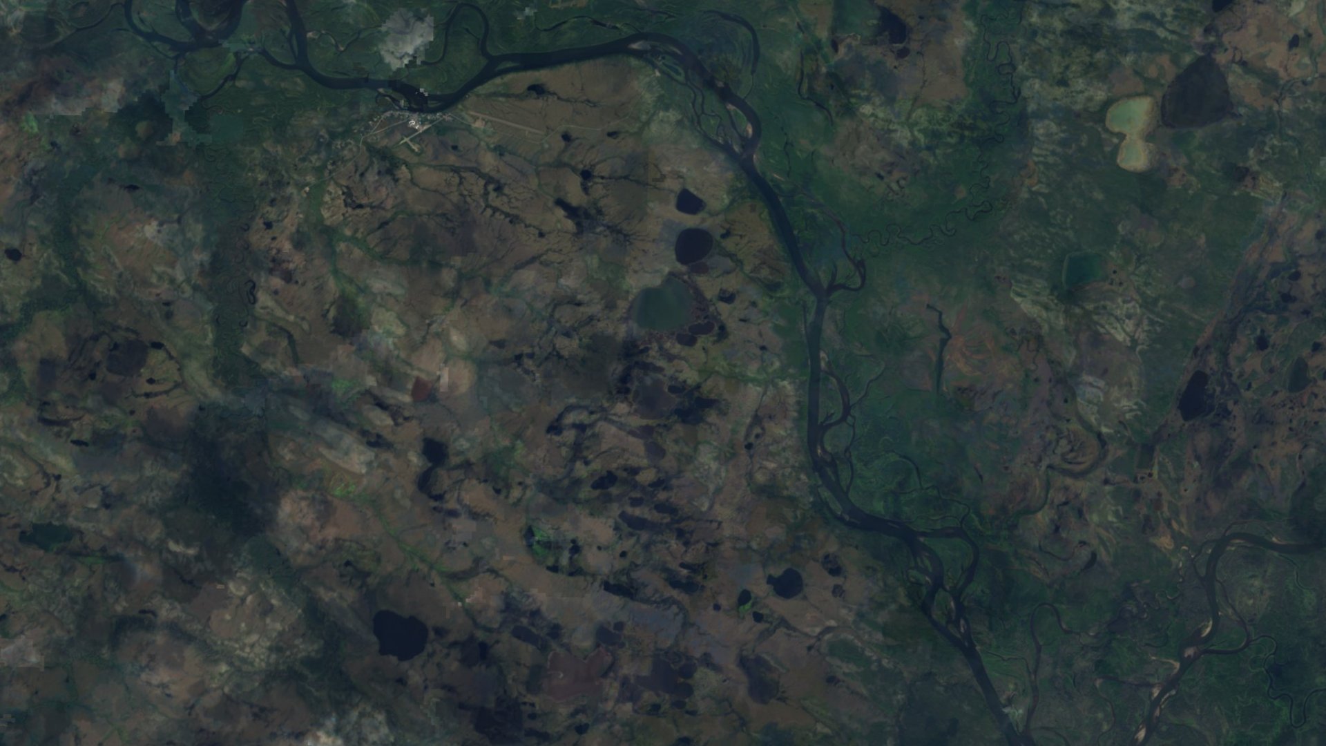 Satellite photograph of the landscape around Koliganek, Alaska, captured in 2016
