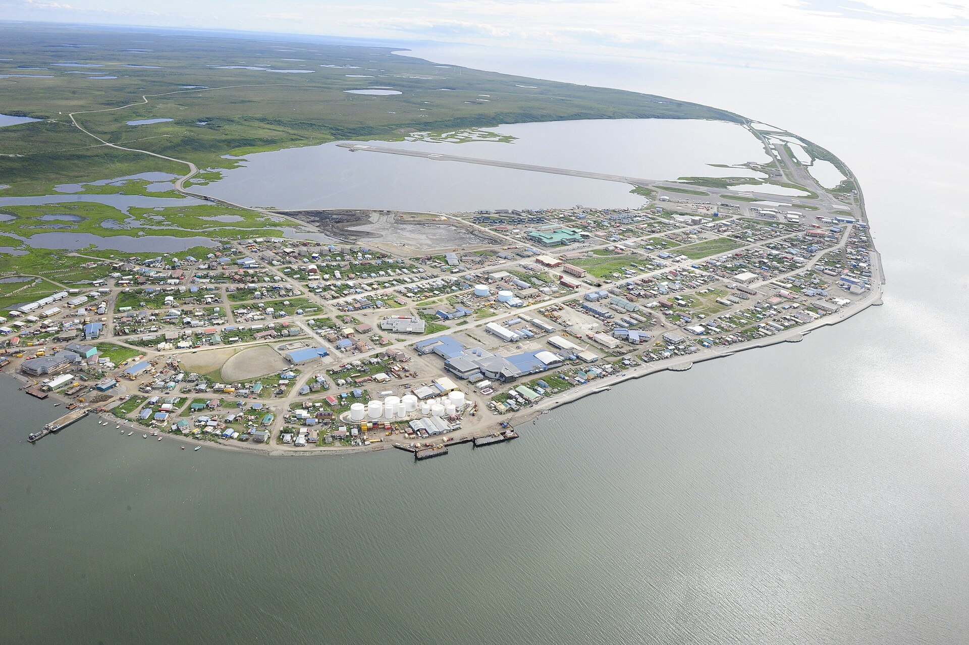 The city of Kotzebue is seen from an MH-60 Jayhawk helicopter forward deployed to Kotzebue from Air Station Kodiak, July 17, 2013. — Alaska