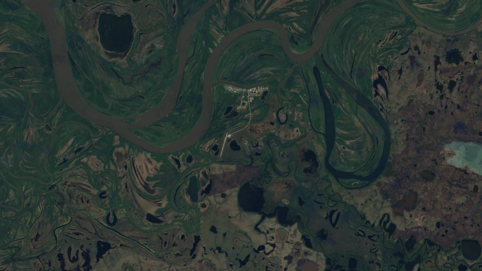 Satellite photograph of the landscape around Kwethluk, Alaska, captured in 2016