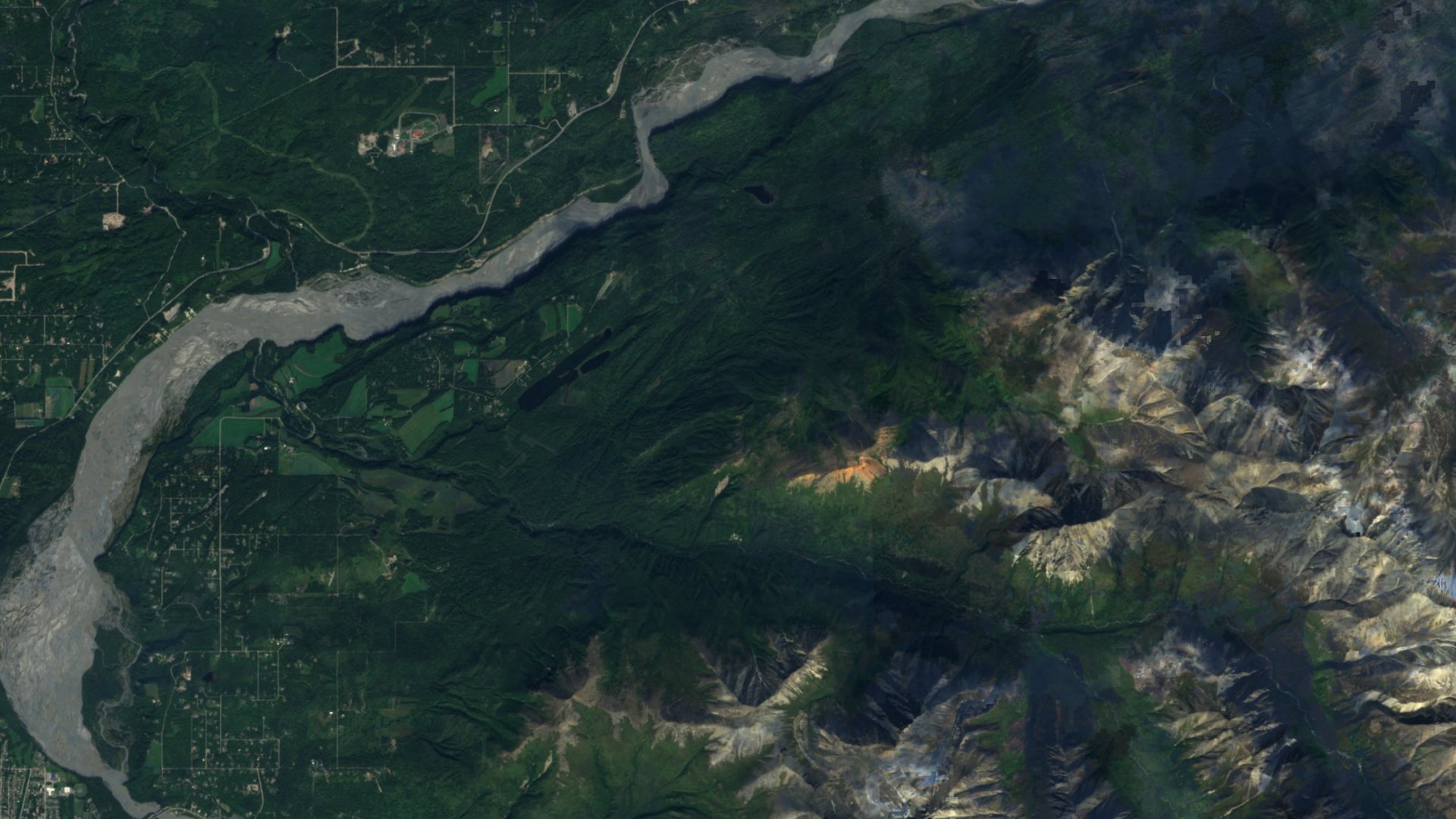 Satellite photograph of the landscape around Lazy Mountain, Alaska, captured in 2016