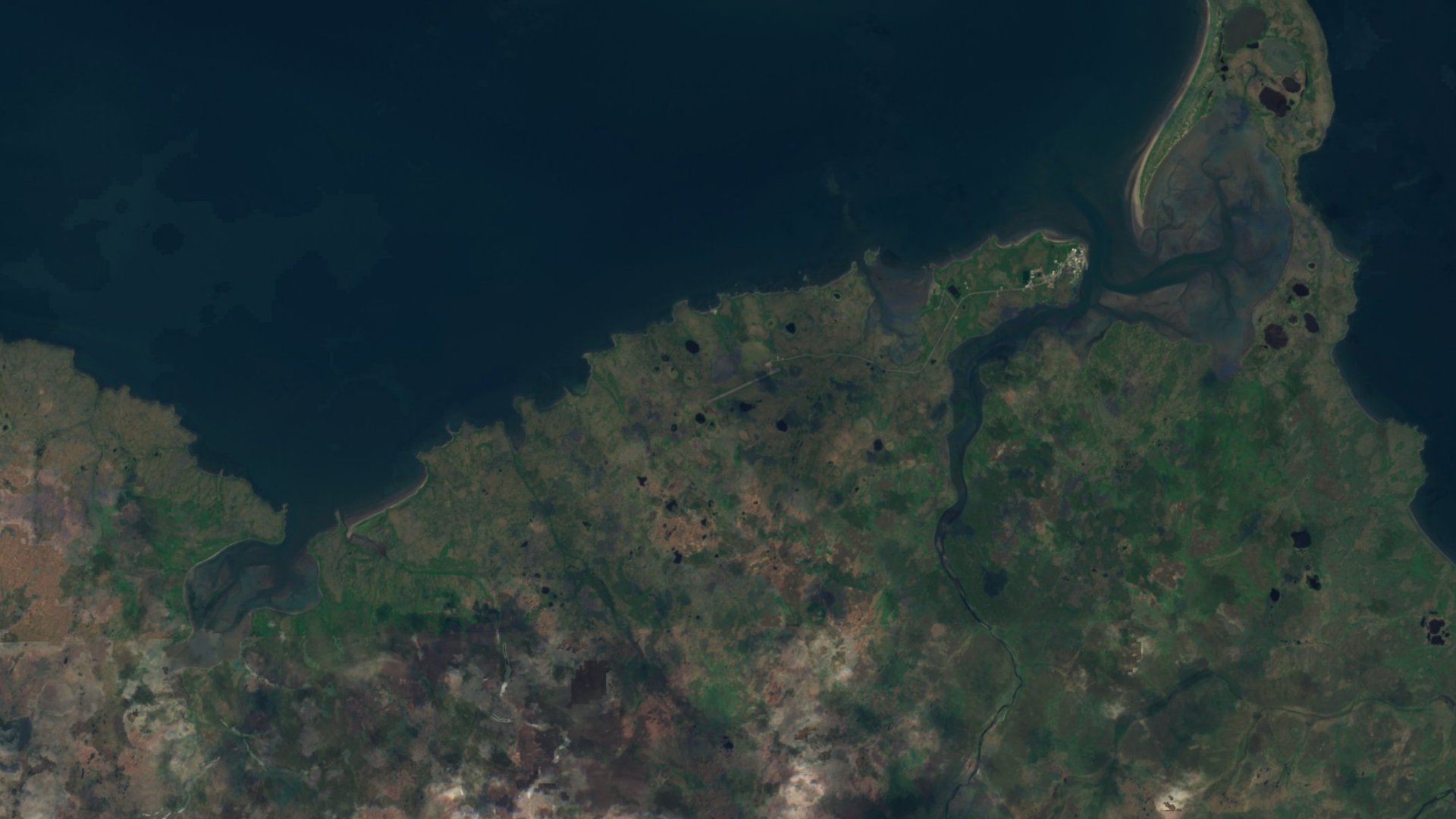 Satellite photograph of the landscape around Mekoryuk, Alaska, captured in 2016