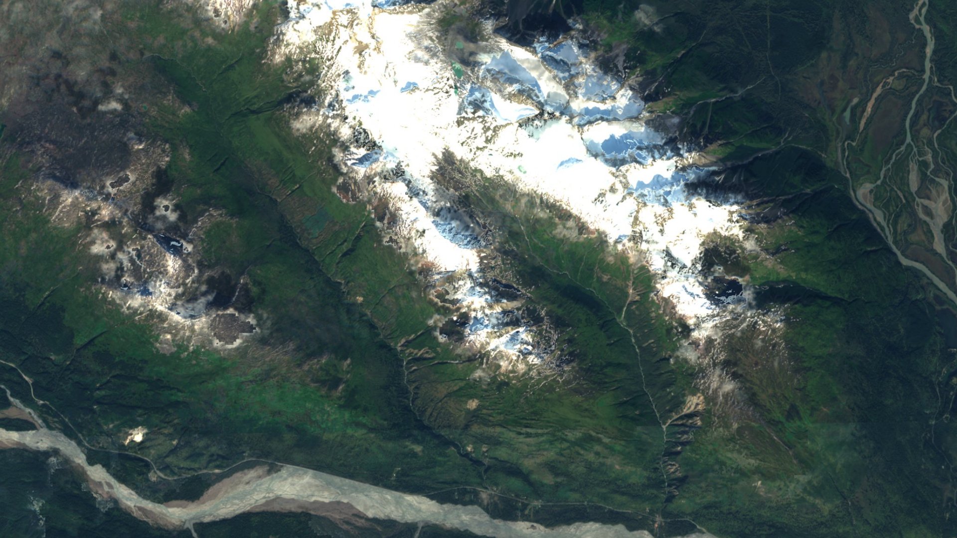 Satellite photograph of the landscape around Mosquito Lake, Alaska, captured in 2016