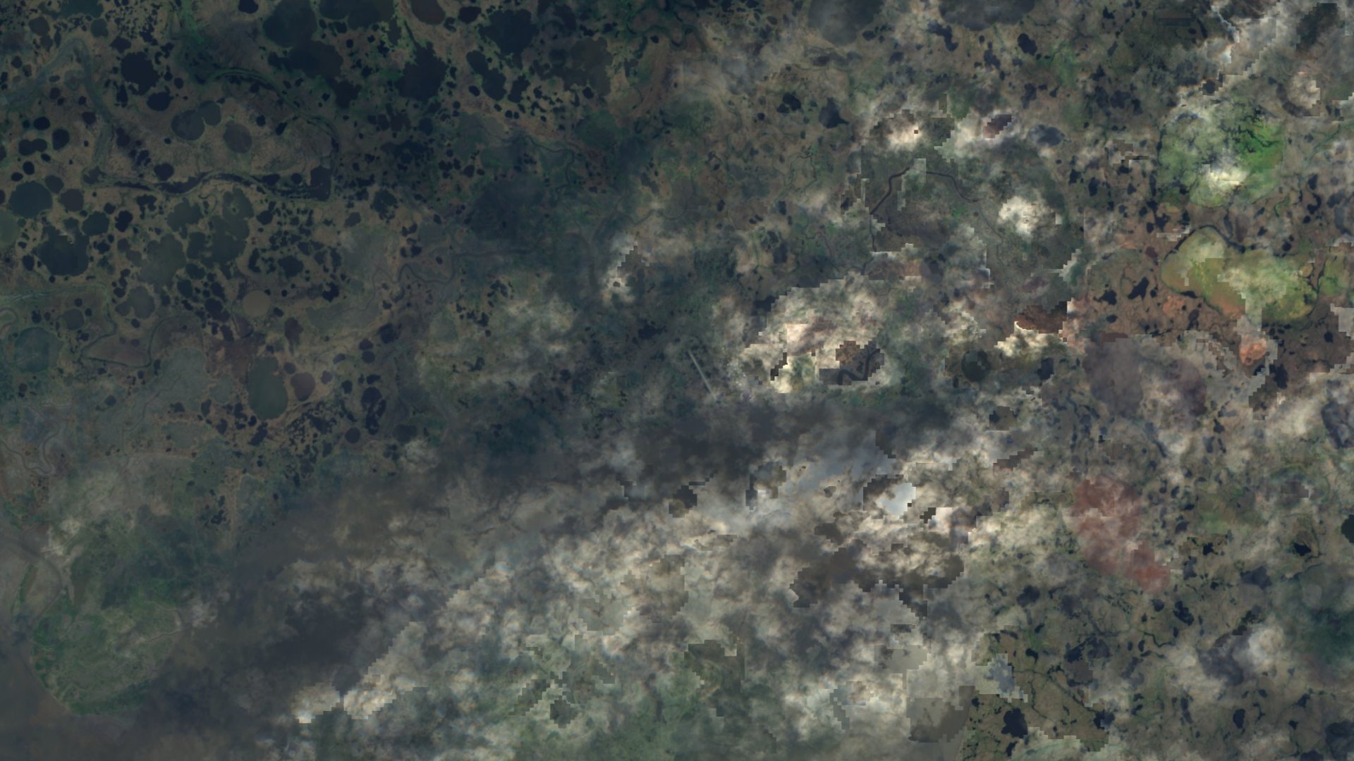 Satellite photograph of the landscape around Newtok, Alaska, captured in 2016