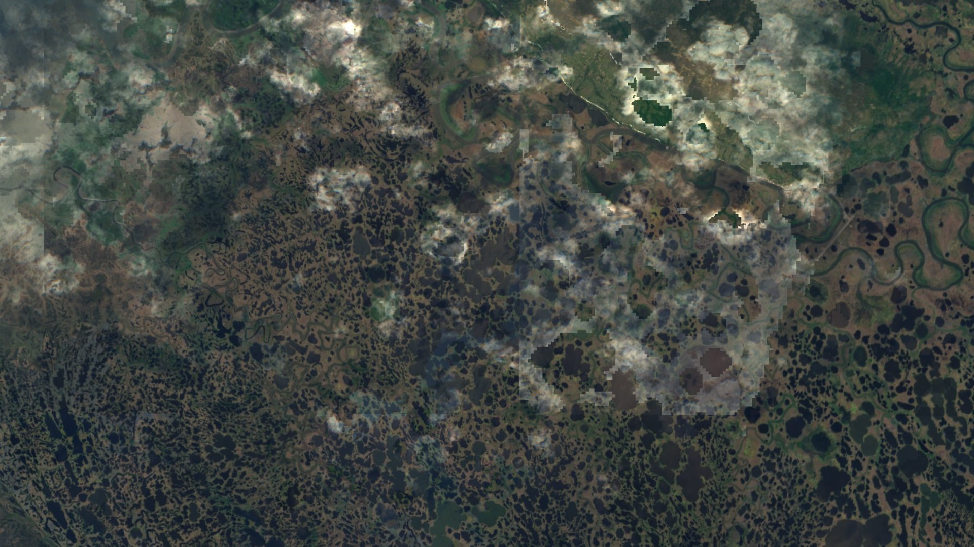 Satellite photograph of the landscape around Nightmute, Alaska, captured in 2016