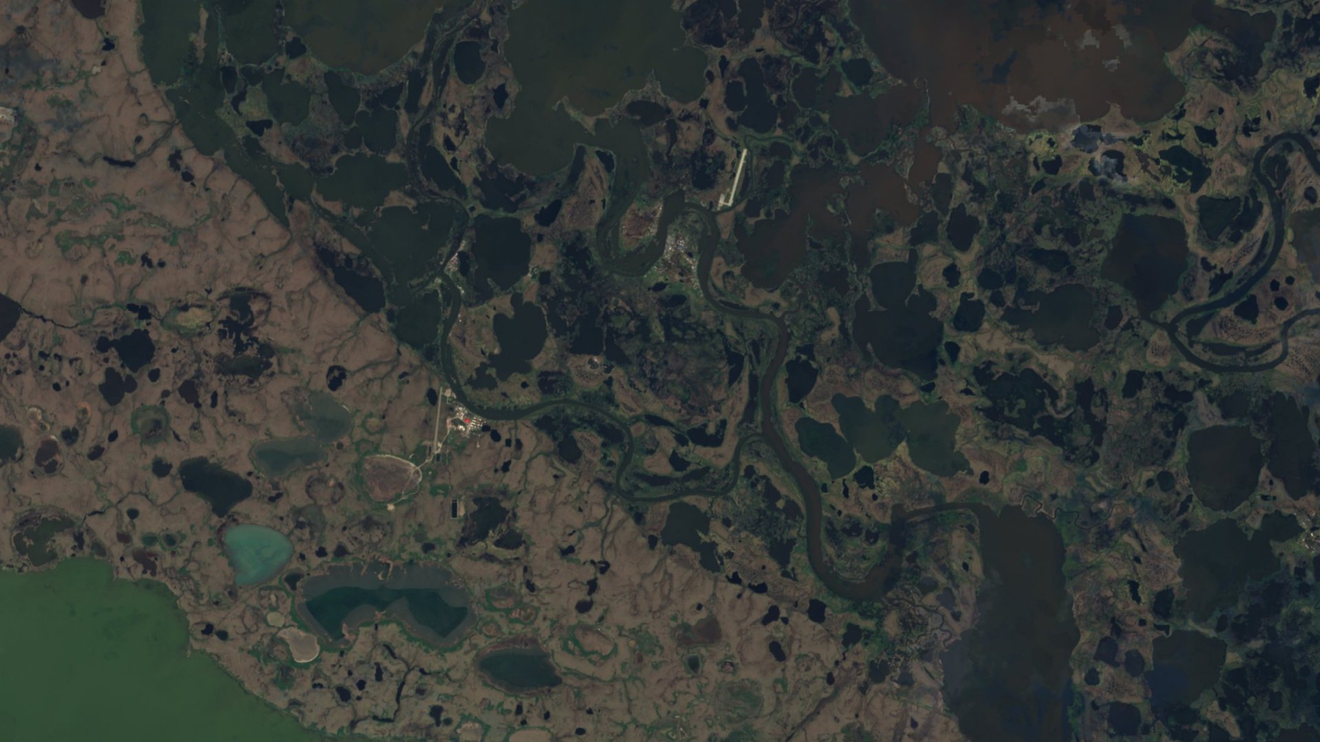 Satellite photograph of the landscape around Nunapitchuk, Alaska, captured in 2016
