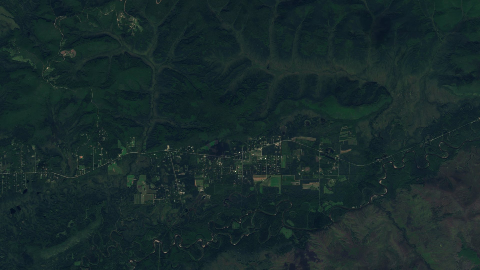Satellite photograph of the landscape around Pleasant Valley, Alaska, captured in 2016