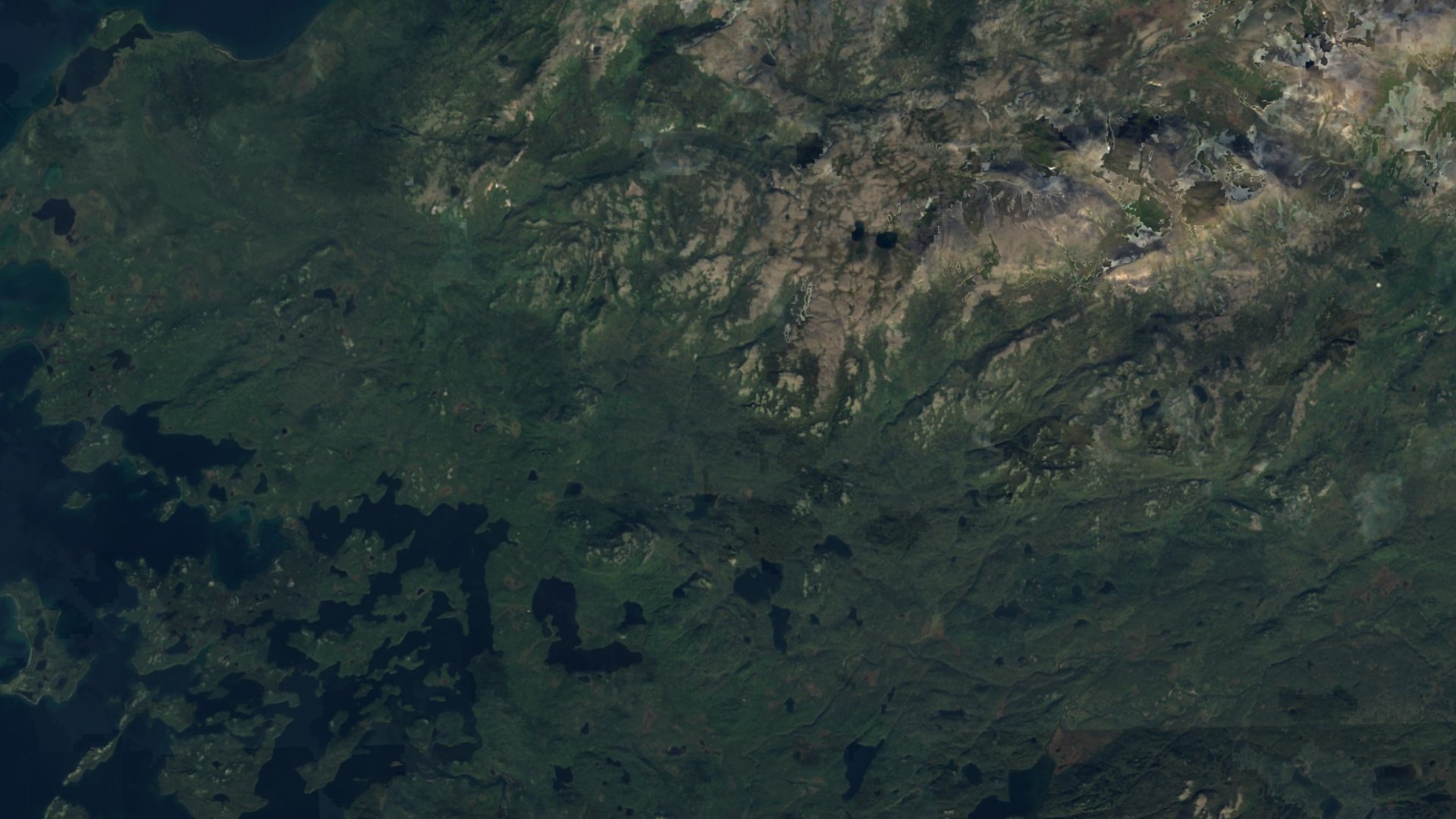 Satellite photograph of the landscape around Pope-Vannoy Landing, Alaska, captured in 2016