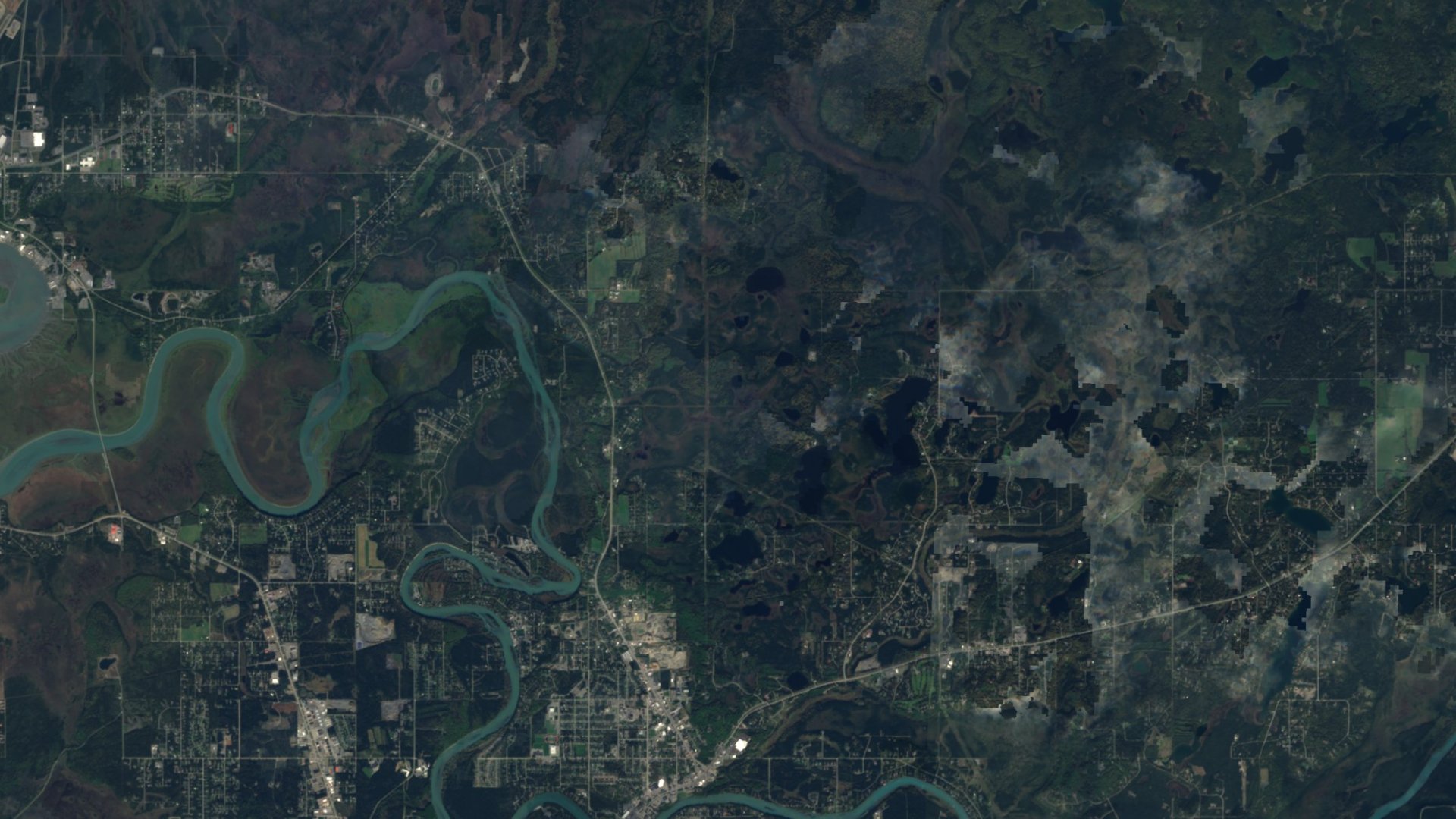 Satellite photograph of the landscape around Ridgeway, Alaska, captured in 2016