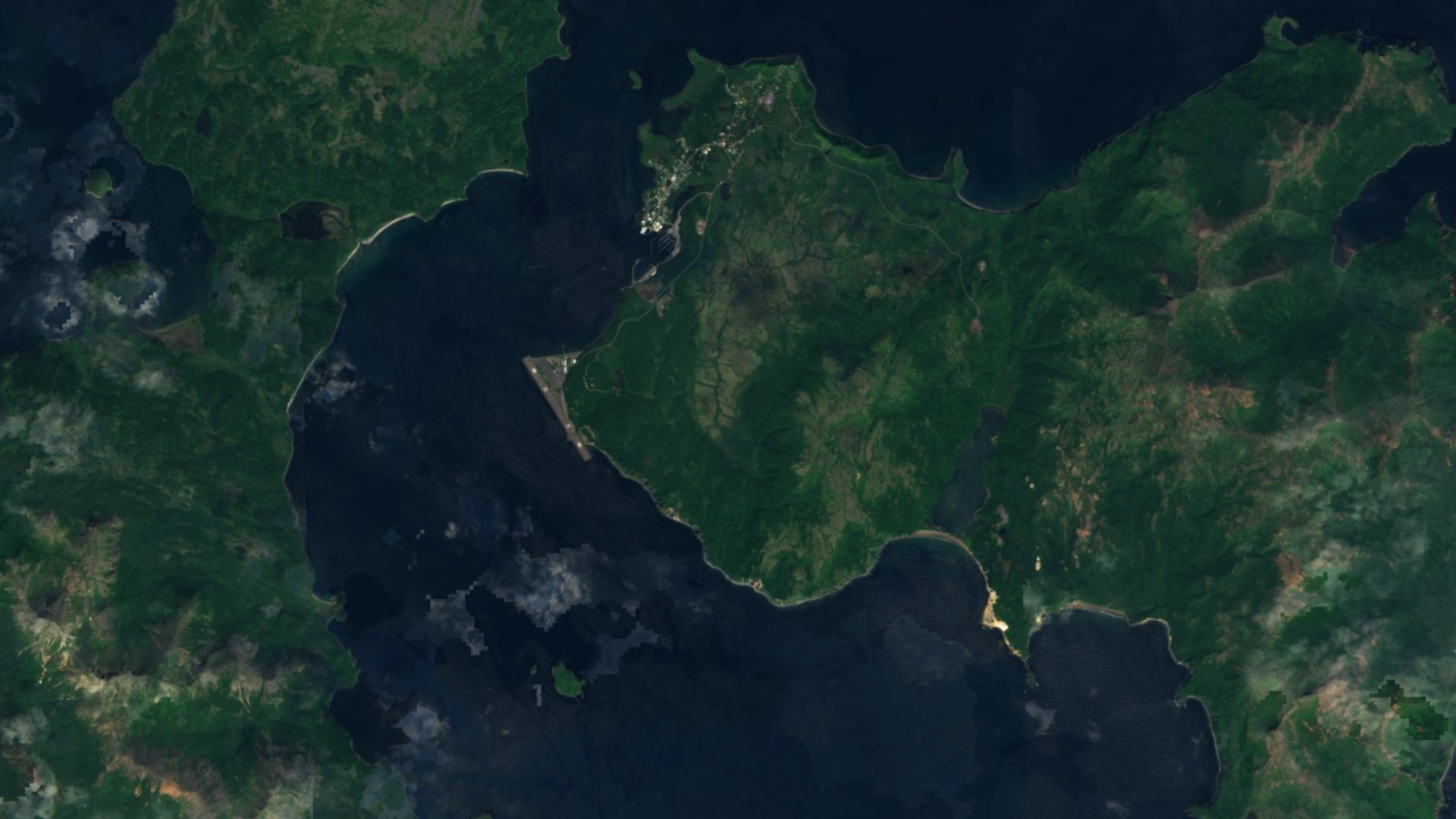 Satellite photograph of the landscape around Sand Point, Alaska, captured in 2016