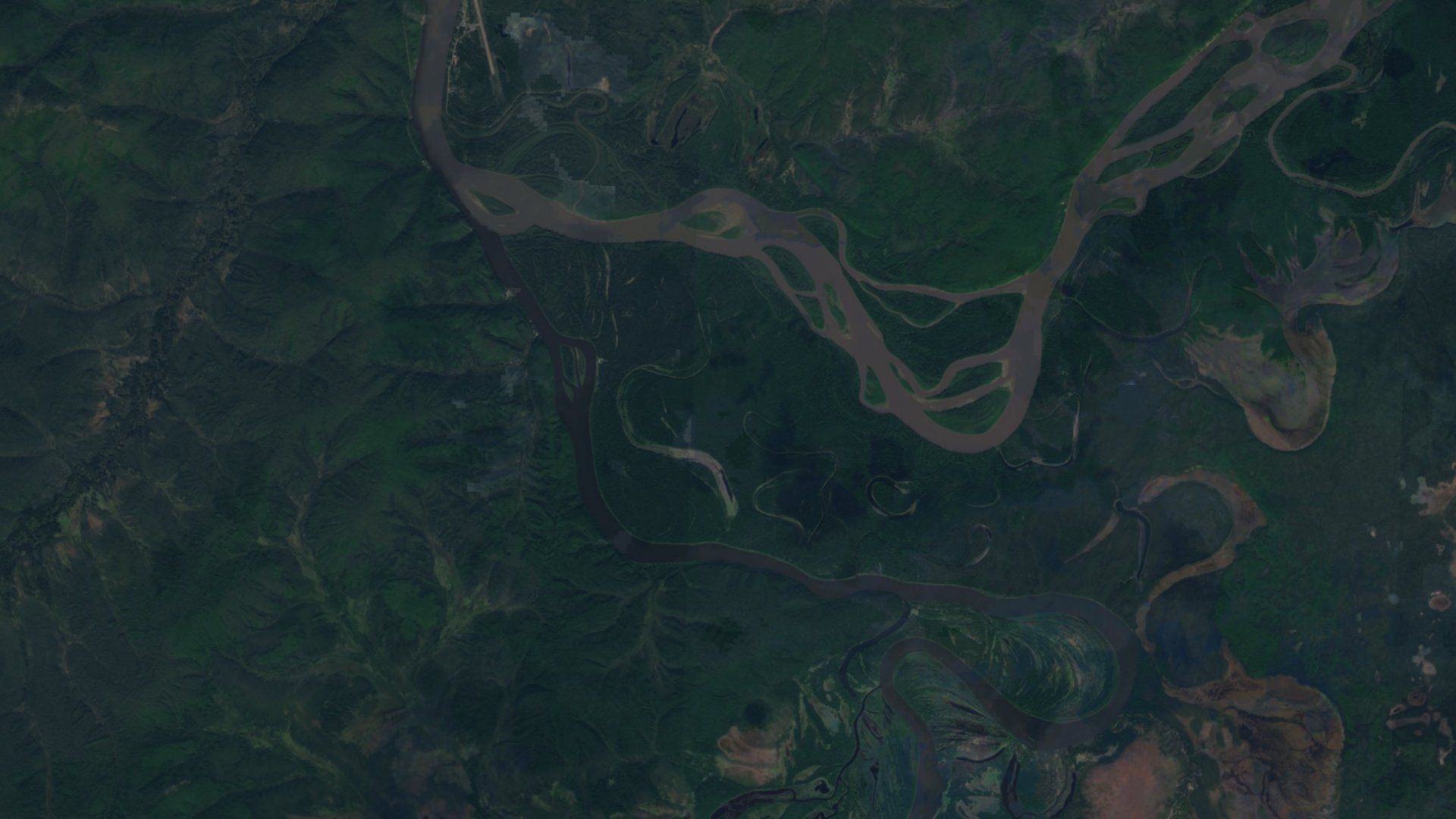 Satellite photograph of the landscape around Sleetmute, Alaska, captured in 2016
