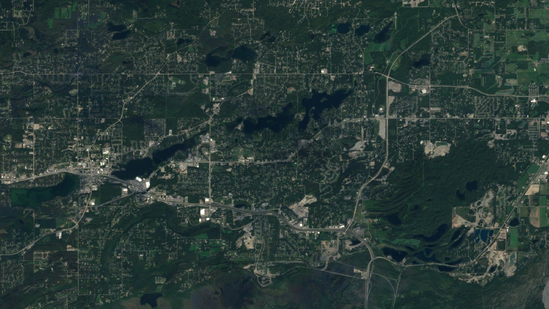 Satellite photograph of the landscape around South Lakes, Alaska, captured in 2016
