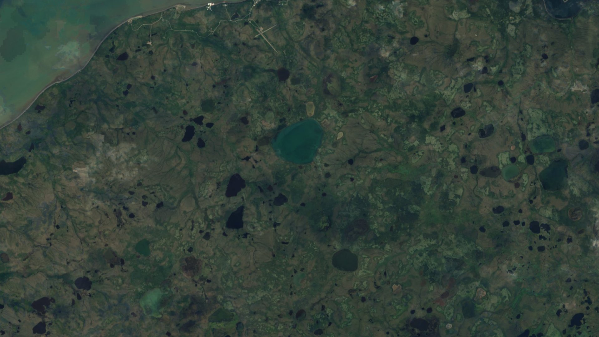 Satellite photograph of the landscape around South Naknek, Alaska, captured in 2016